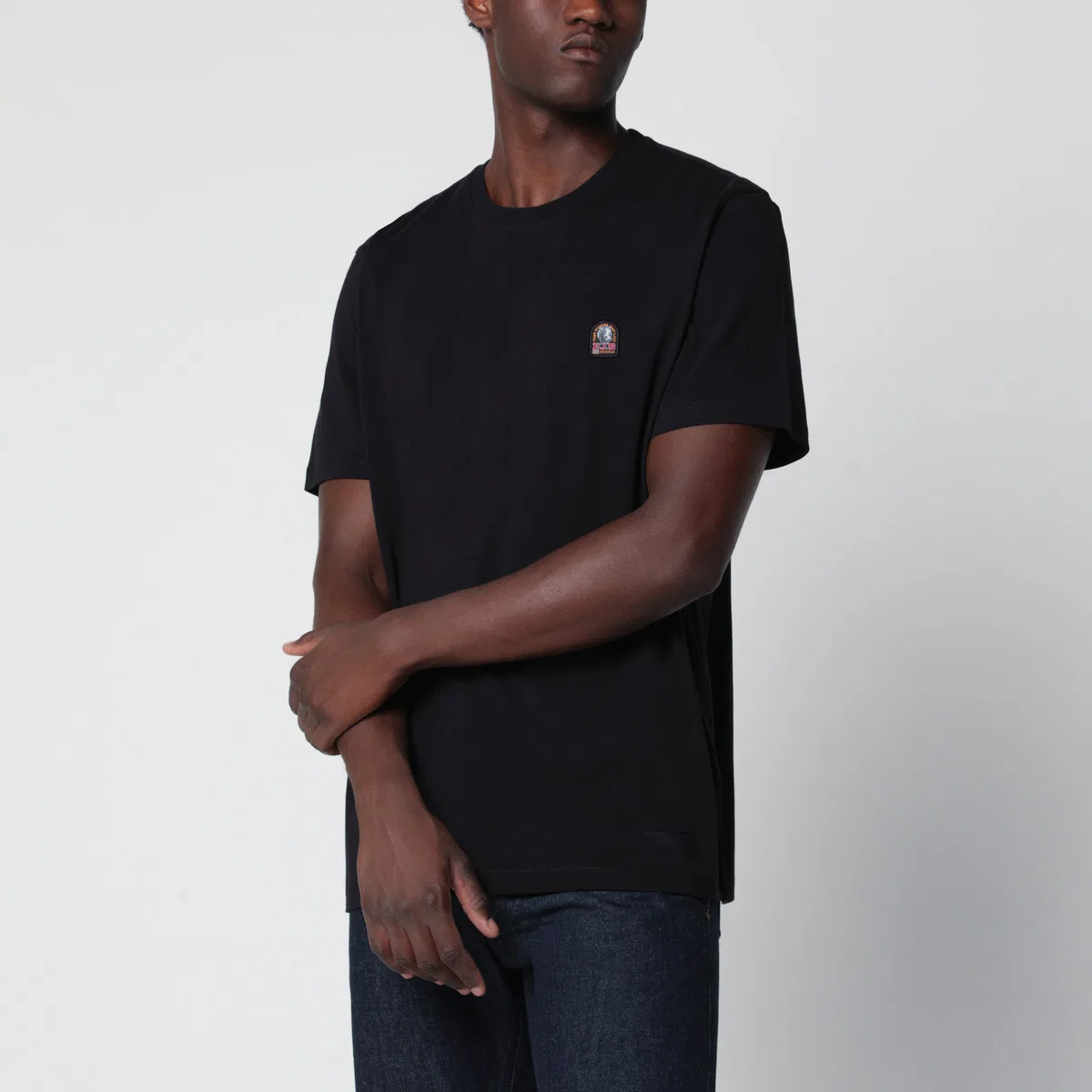 Black Cotton T-Shirt With Logo Patch