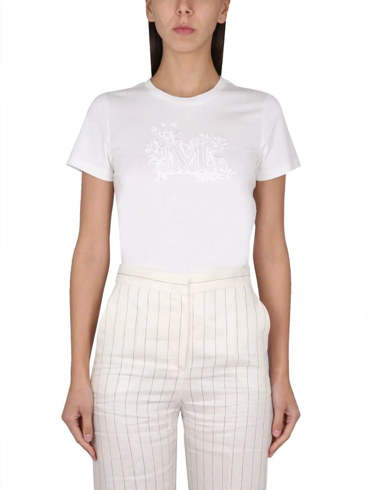 Max Mara T Shirt With Logo Embroidery In White