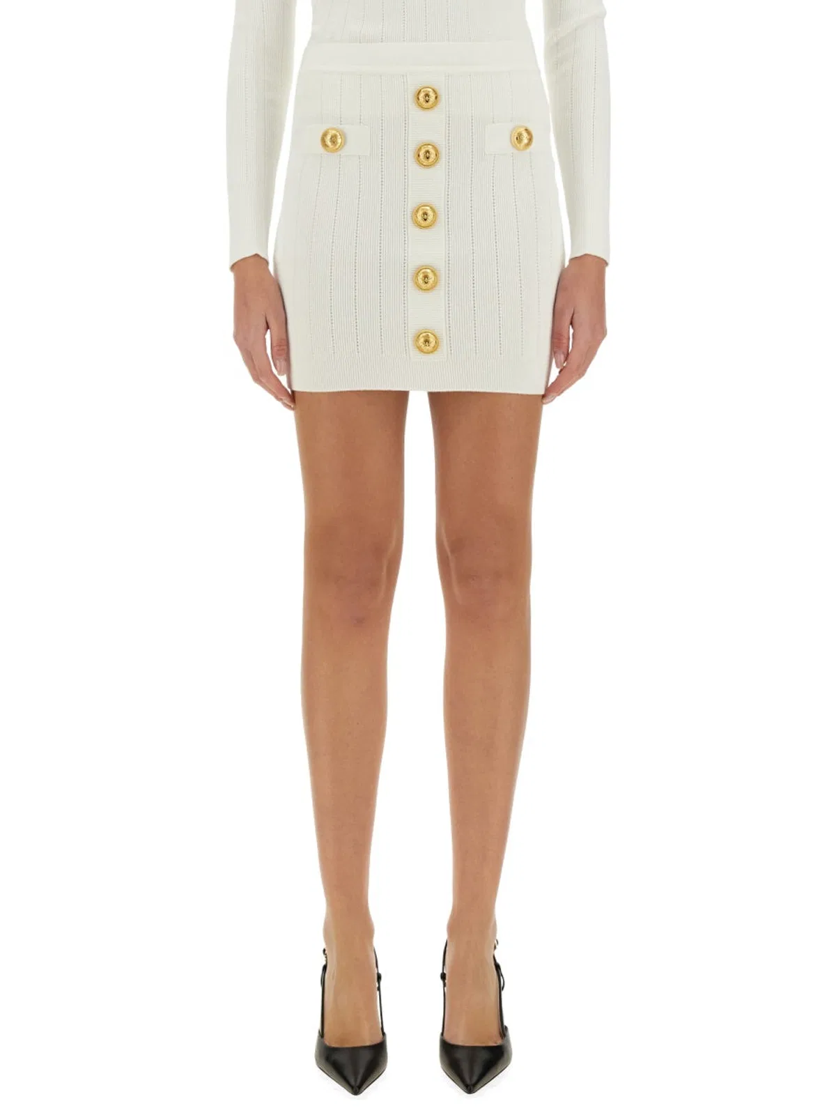 Balmain Knit Skirt In White