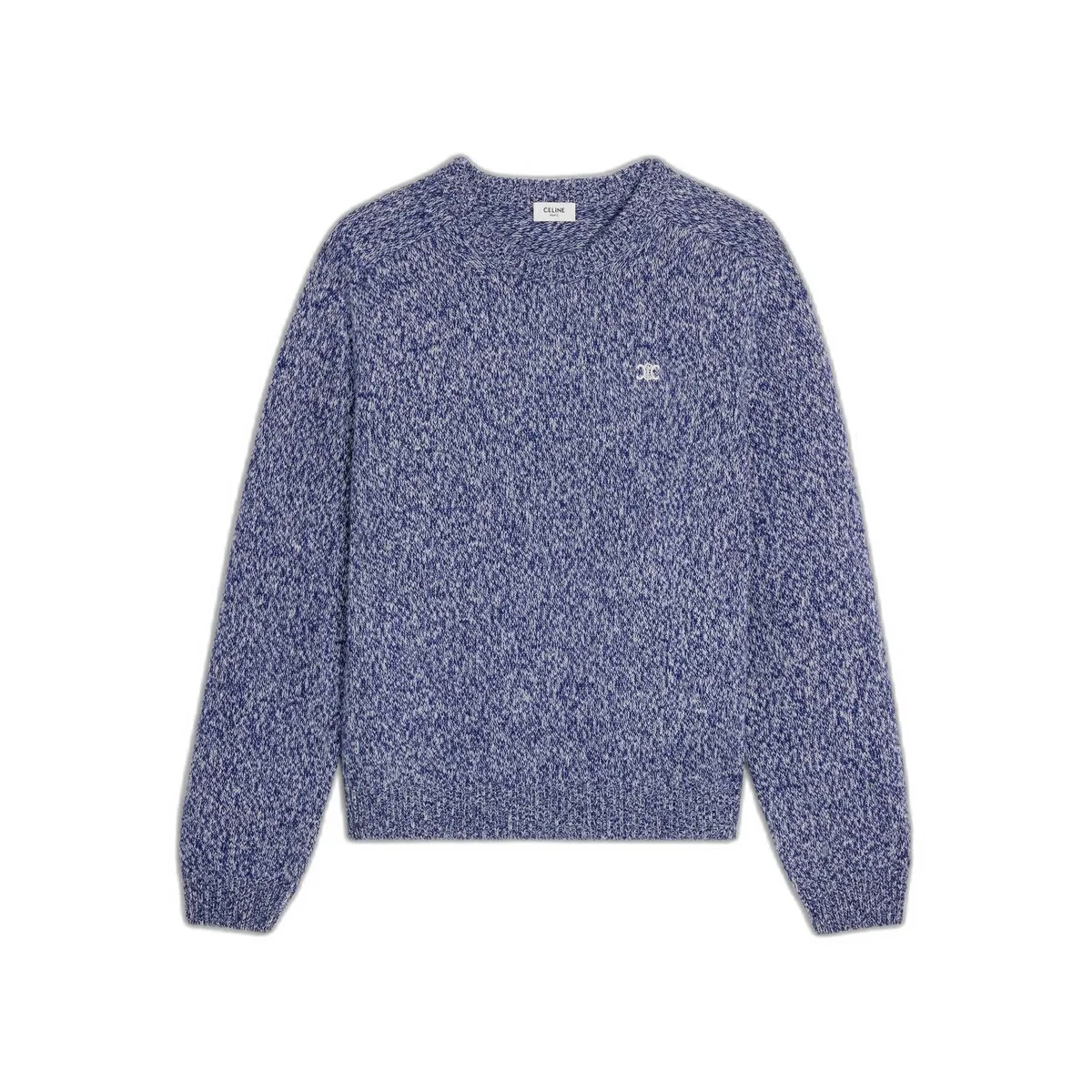 Boxy Triomphe Crewneck Blue White Wool Cashmere Sweater