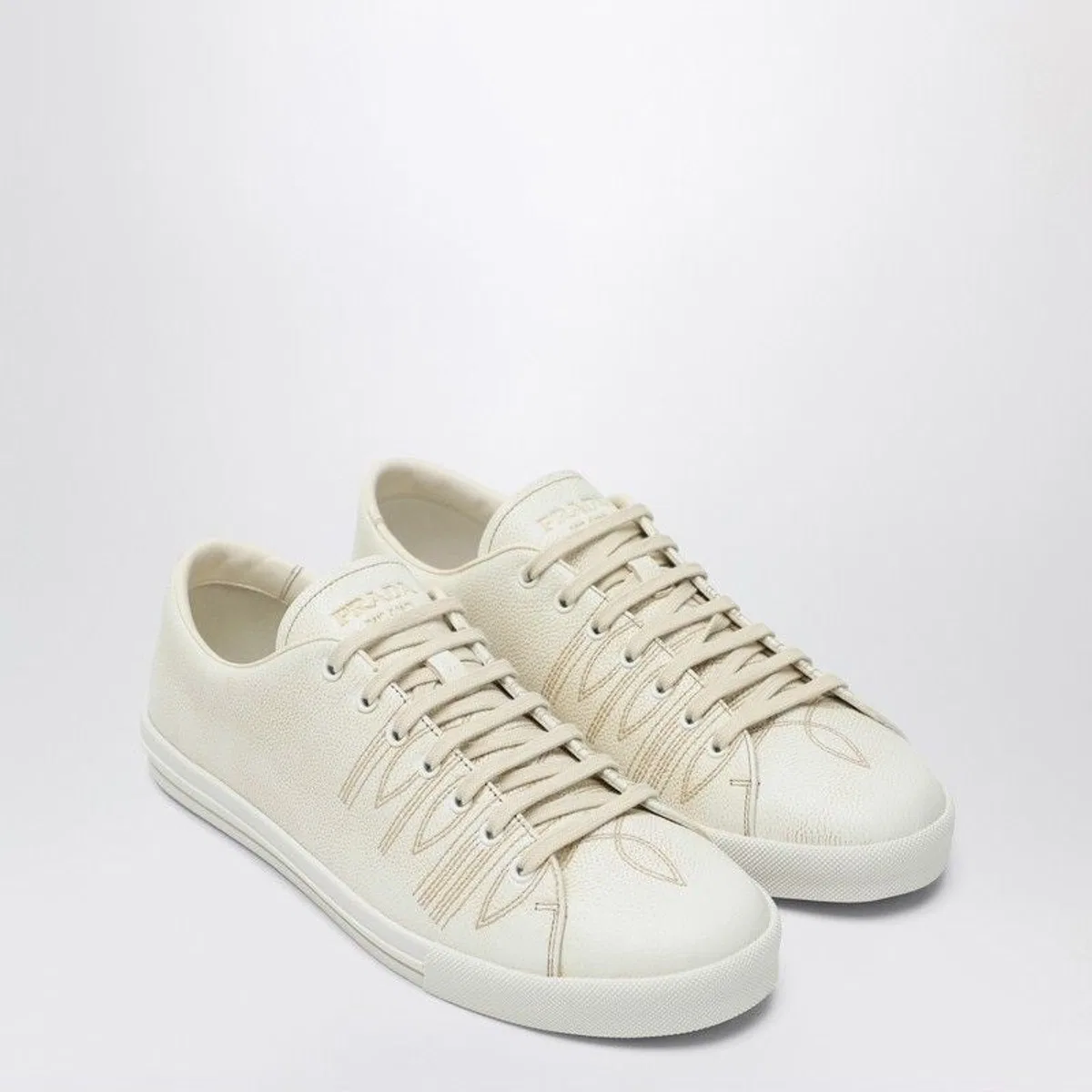Prada  Talc-Coloured Leather Sneakers