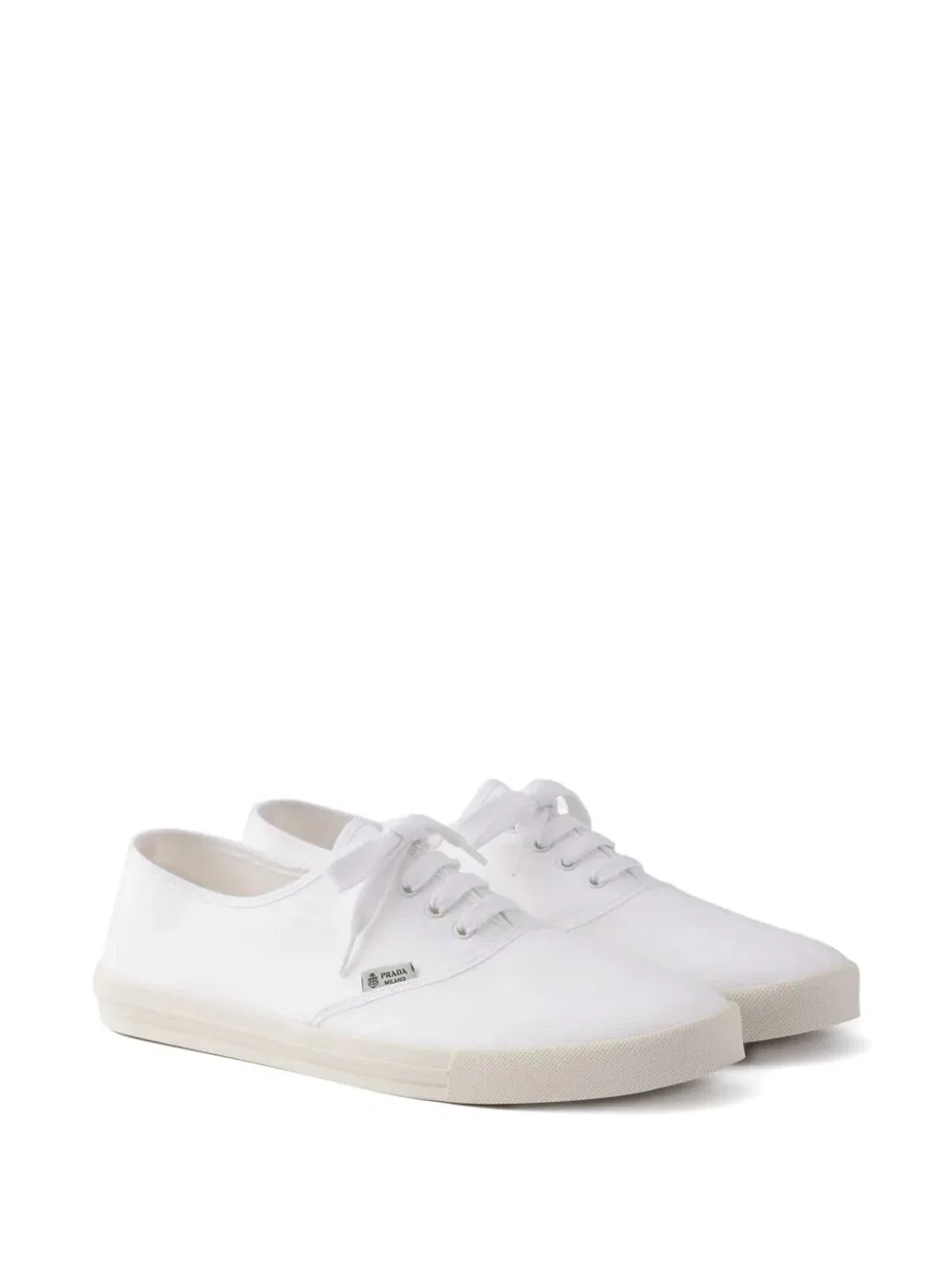 Prada Drill Fabric Low Top Lace Up Sneakers In White