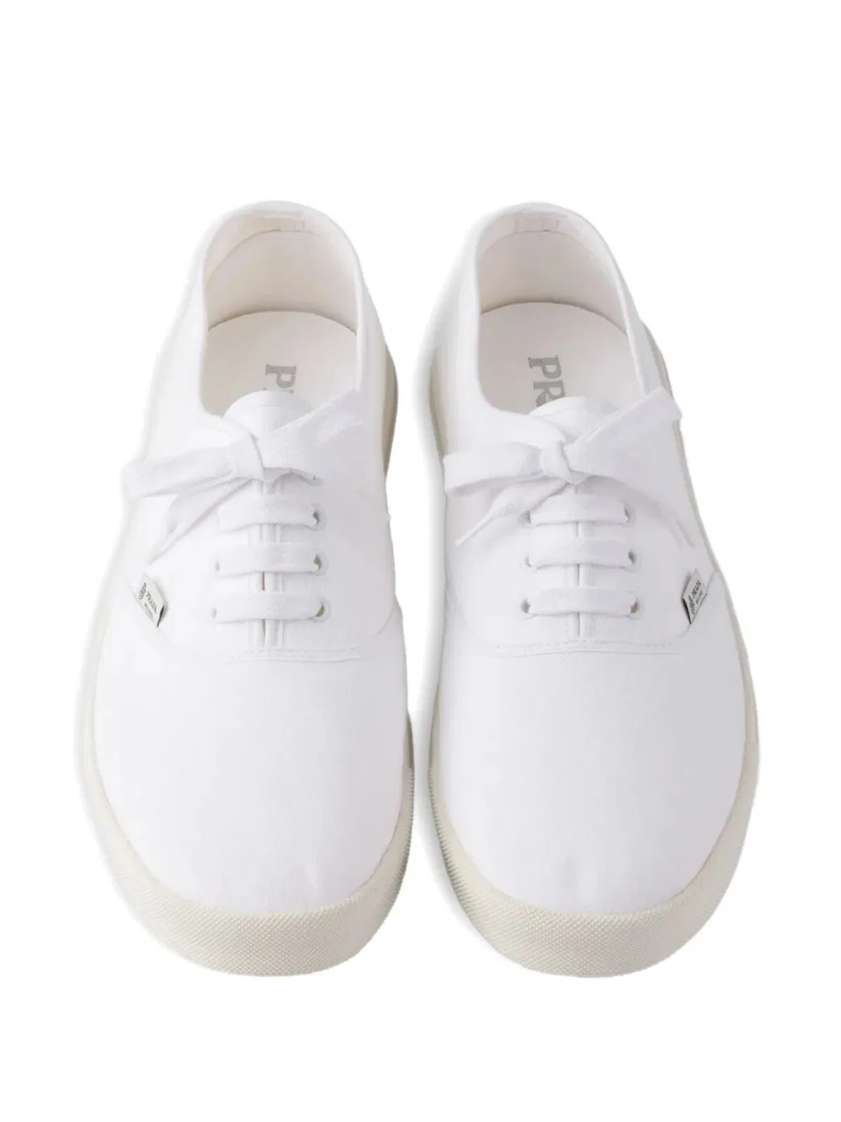 Prada Drill Fabric Low Top Lace Up Sneakers In White