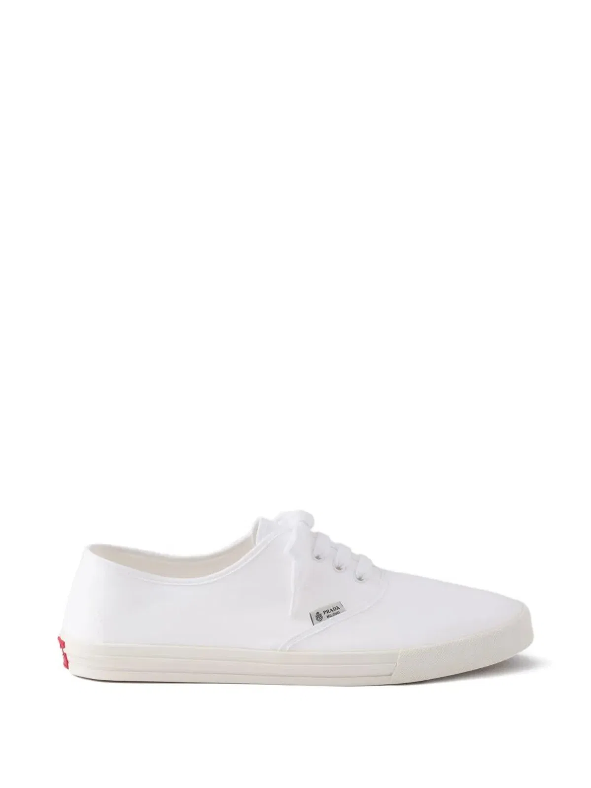 Prada Drill Fabric Low Top Lace Up Sneakers In White