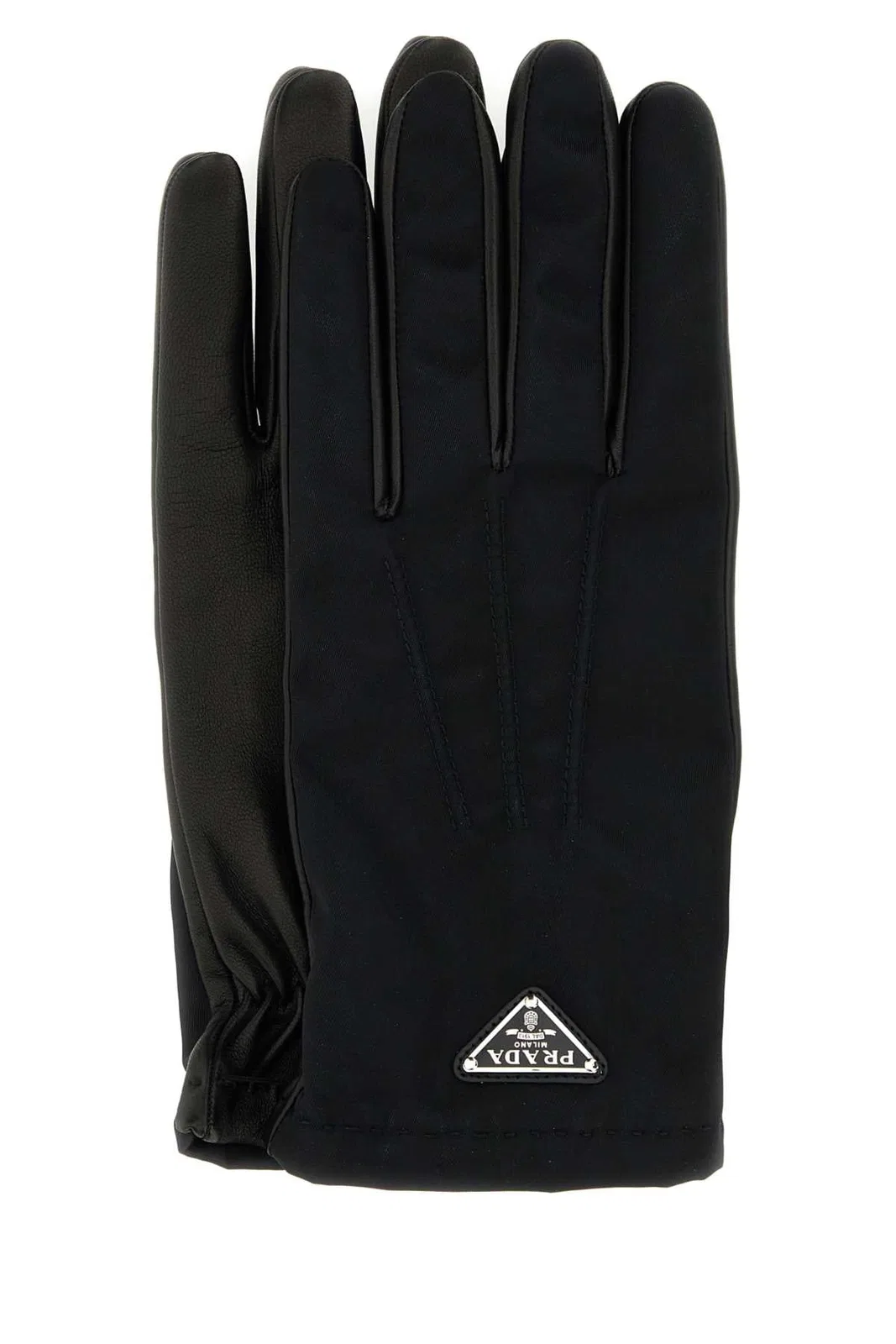 Black Nylon And Nappa Leather Gloves