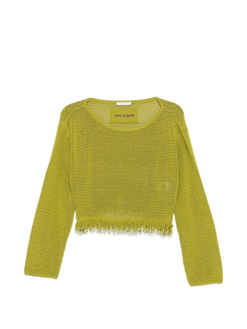 Bead-Embellished Crochet-Knit Sweater