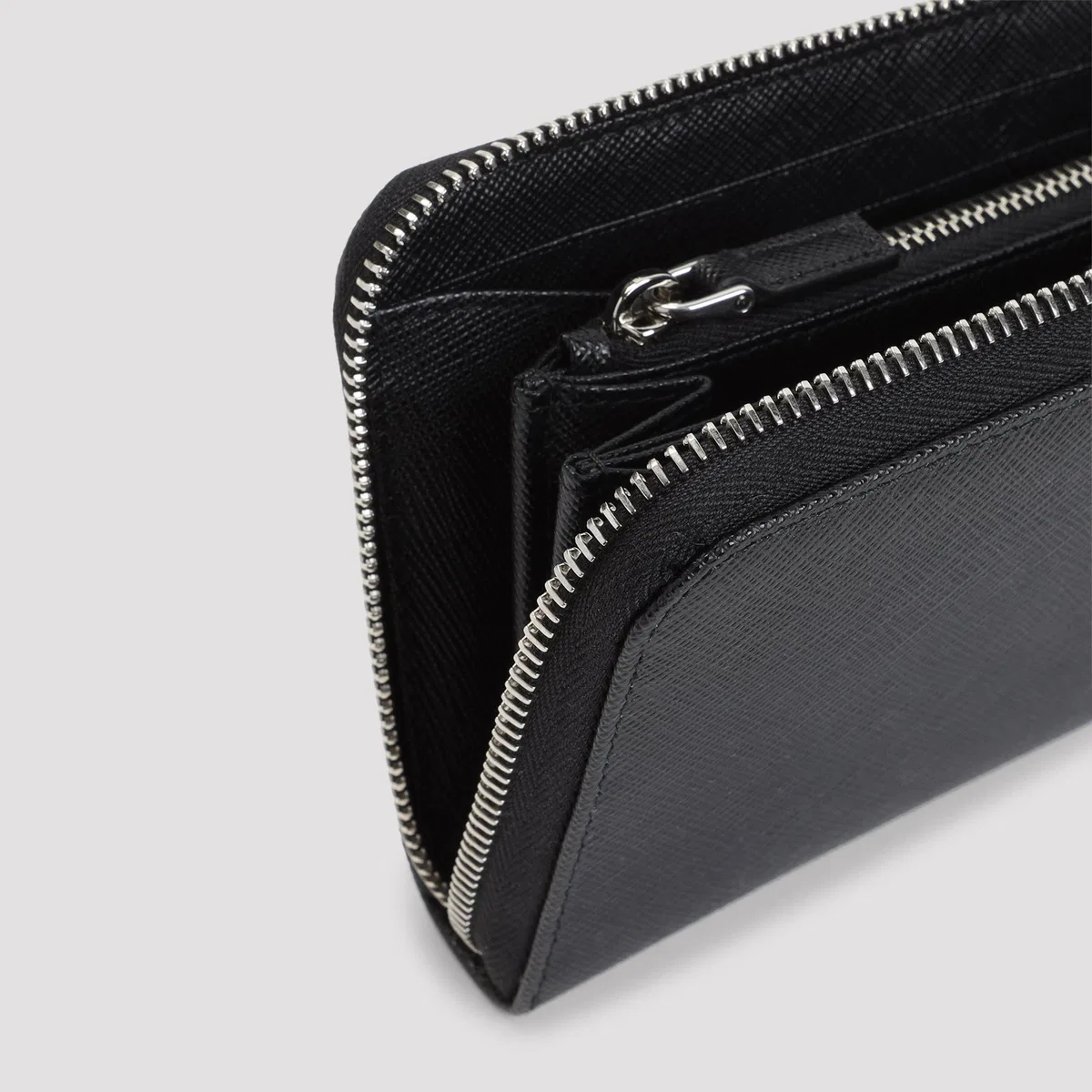 Prada Black Zip Aroud Wallet In Black