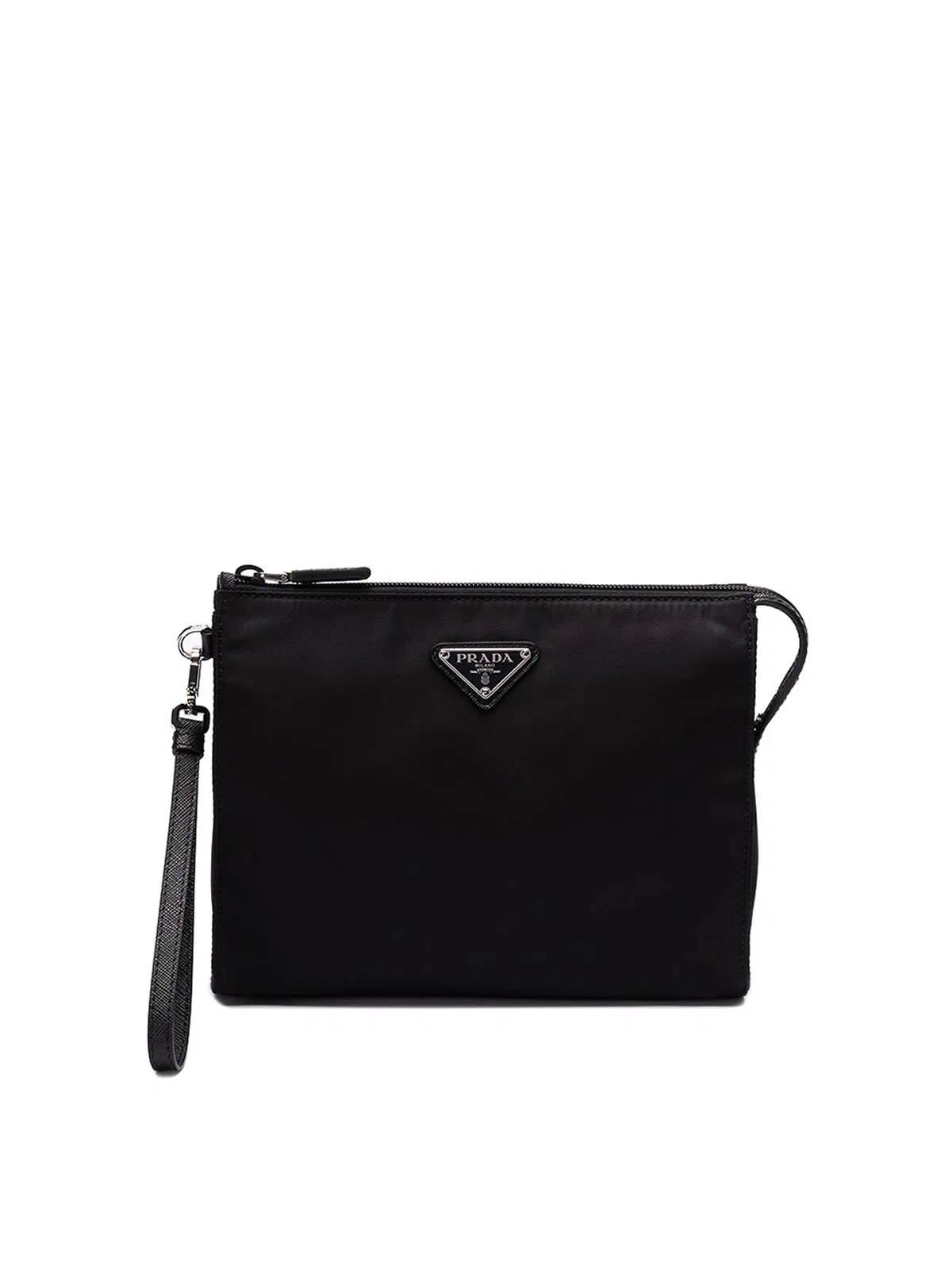 Black Nylon Calfskin Enamel Clutch Bag