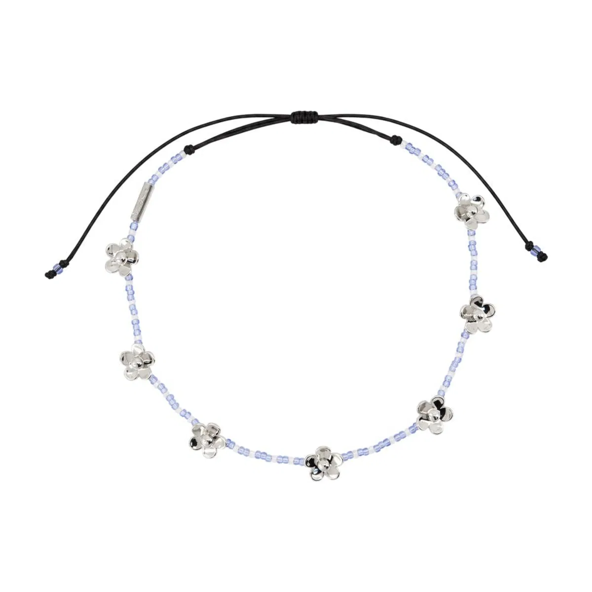 Daisy Beaded Station Necklace - - Metal - Silver