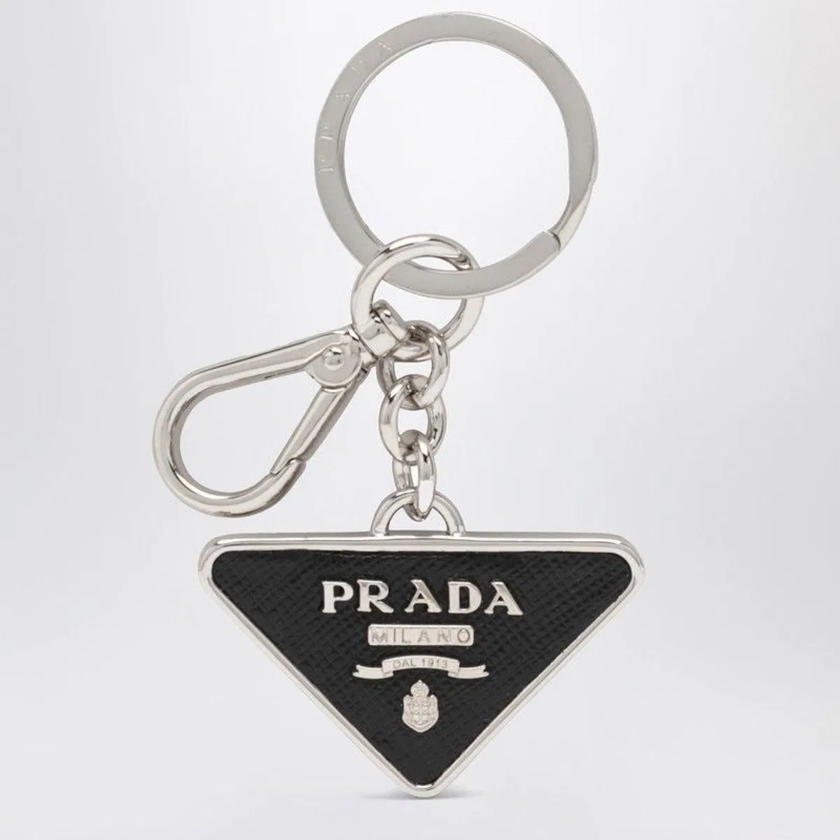 Prada Two-Tone Leather And Metal Keychain