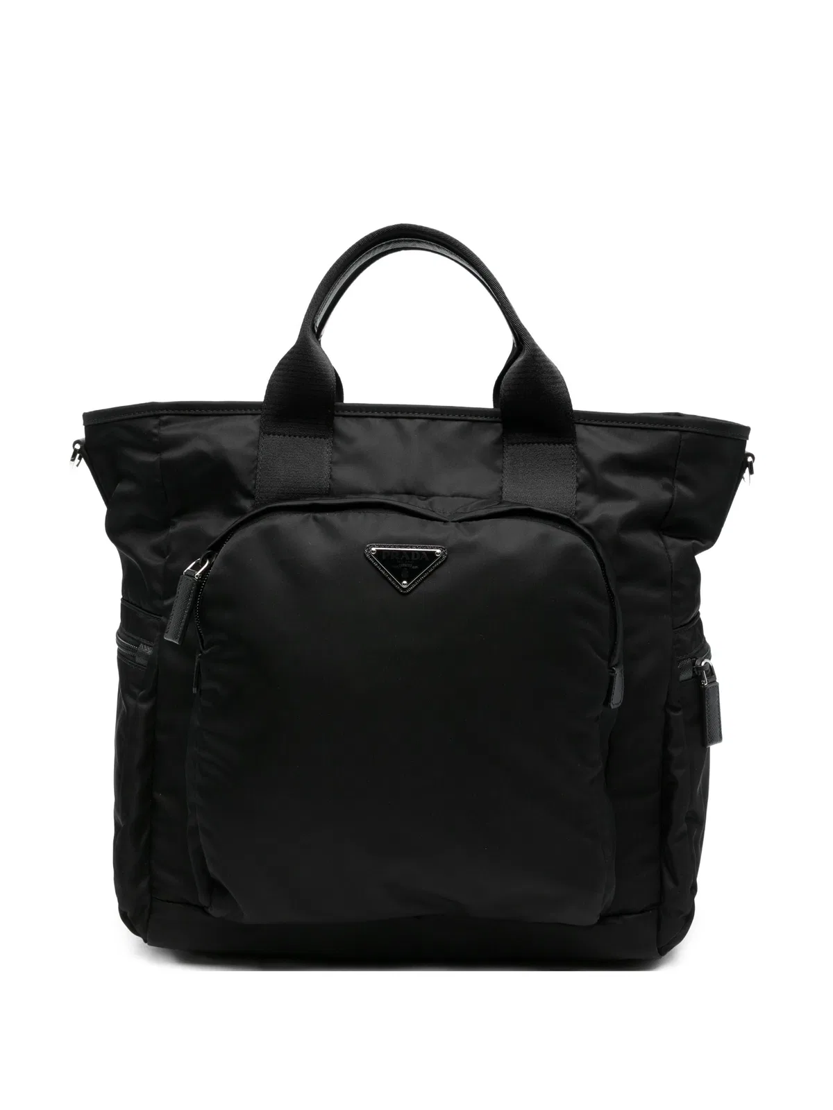 Logo-Plaque Leather-Trim Tote Bag