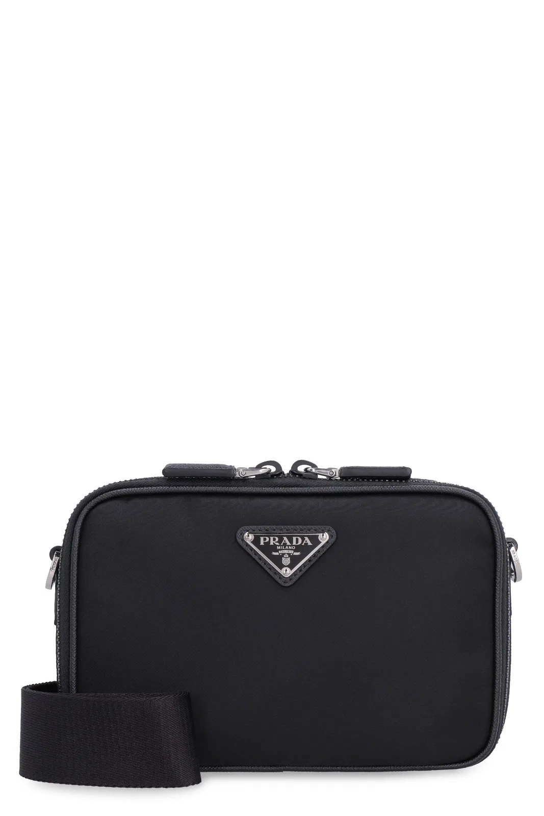 Black Leather And Nylon Crossbody Bag
