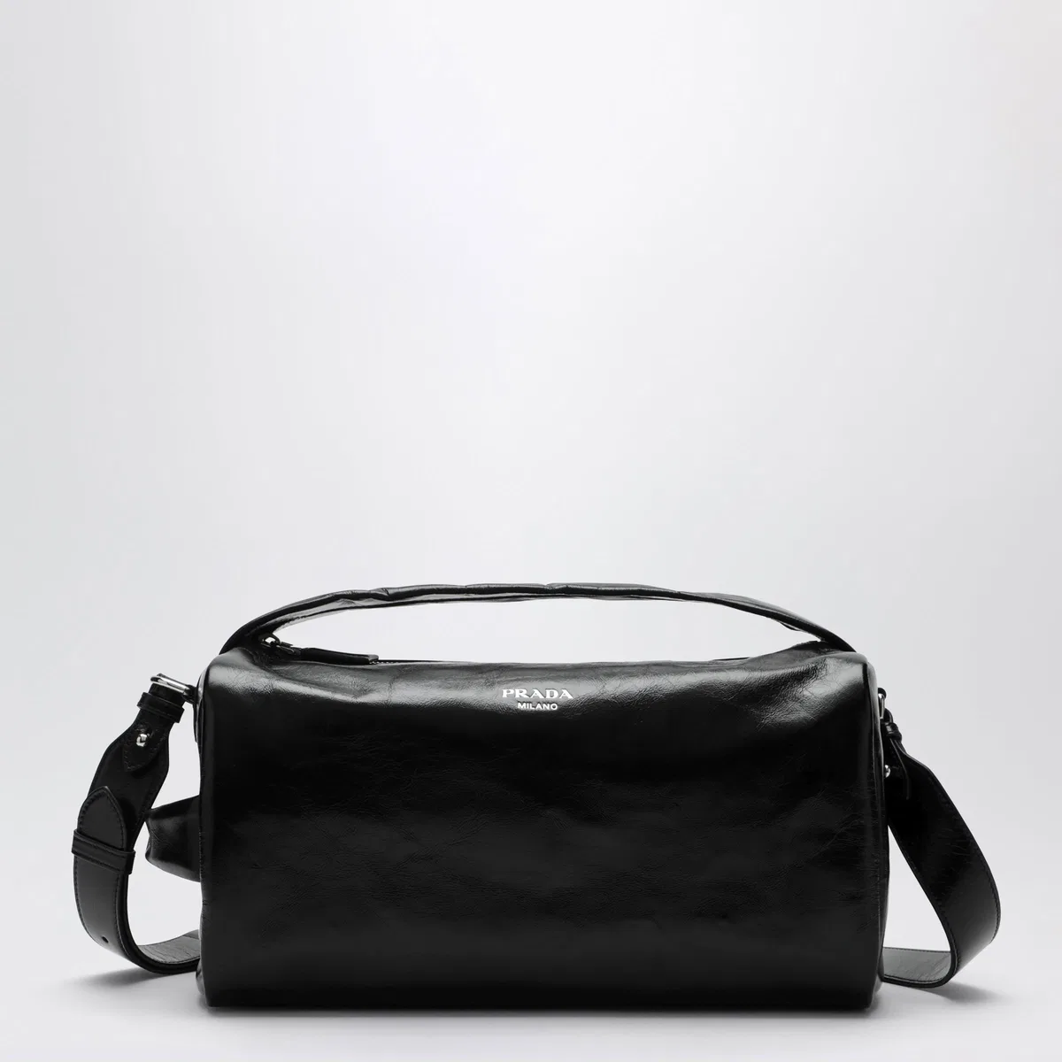 Black Leather Bag With Glossy Finish