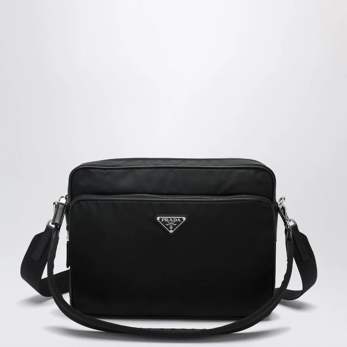 Renylon And Saffiano Leather Crossbody Bag In Black