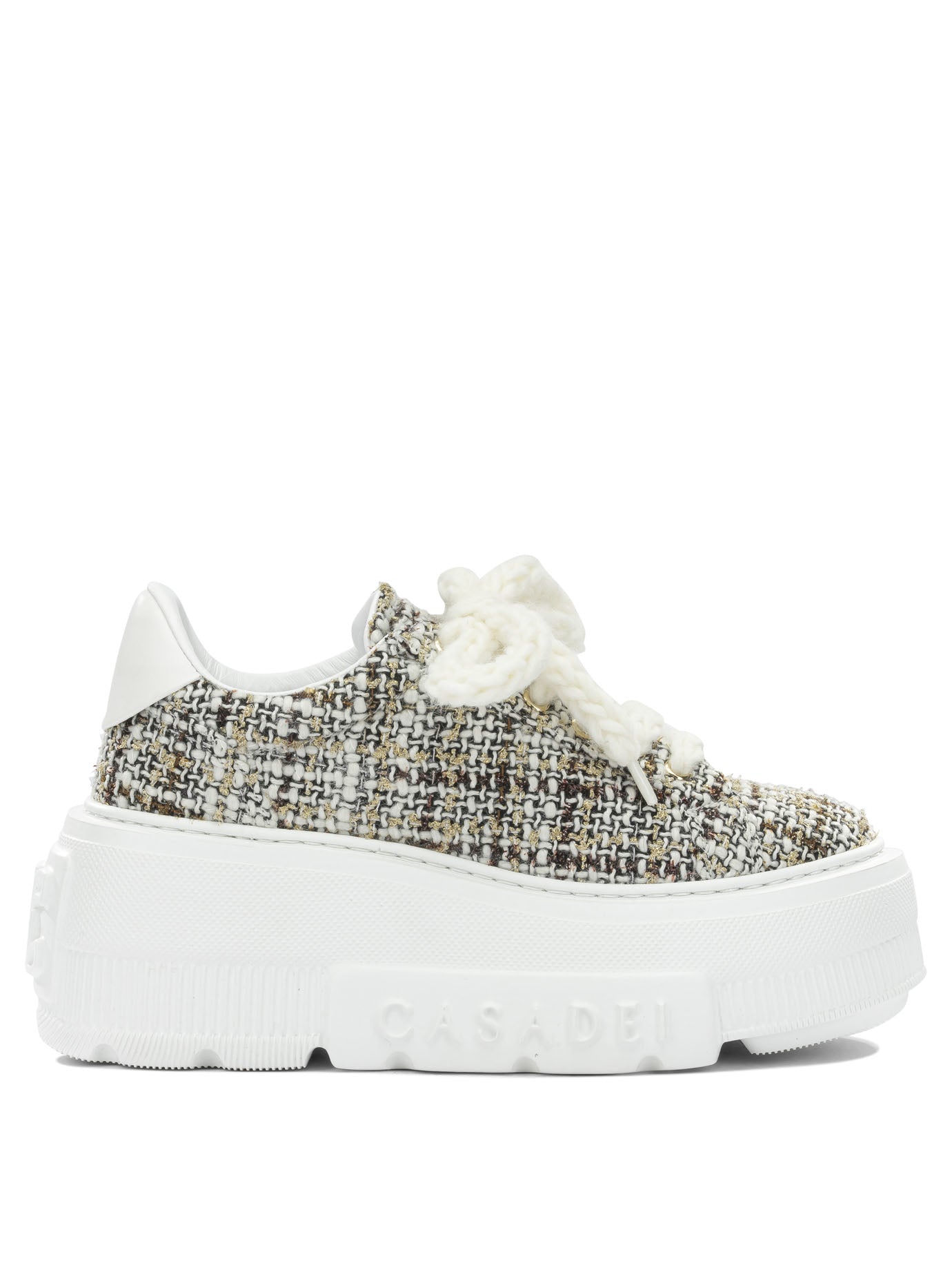 White Fabric Leather Rubber Sneakers