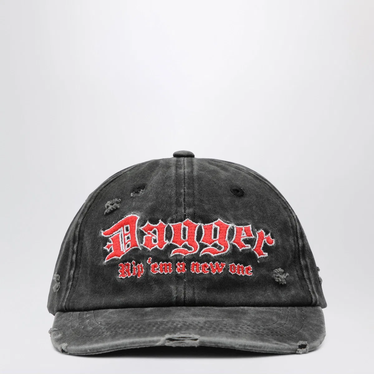 Black Distressed-Effect Baseball Cap