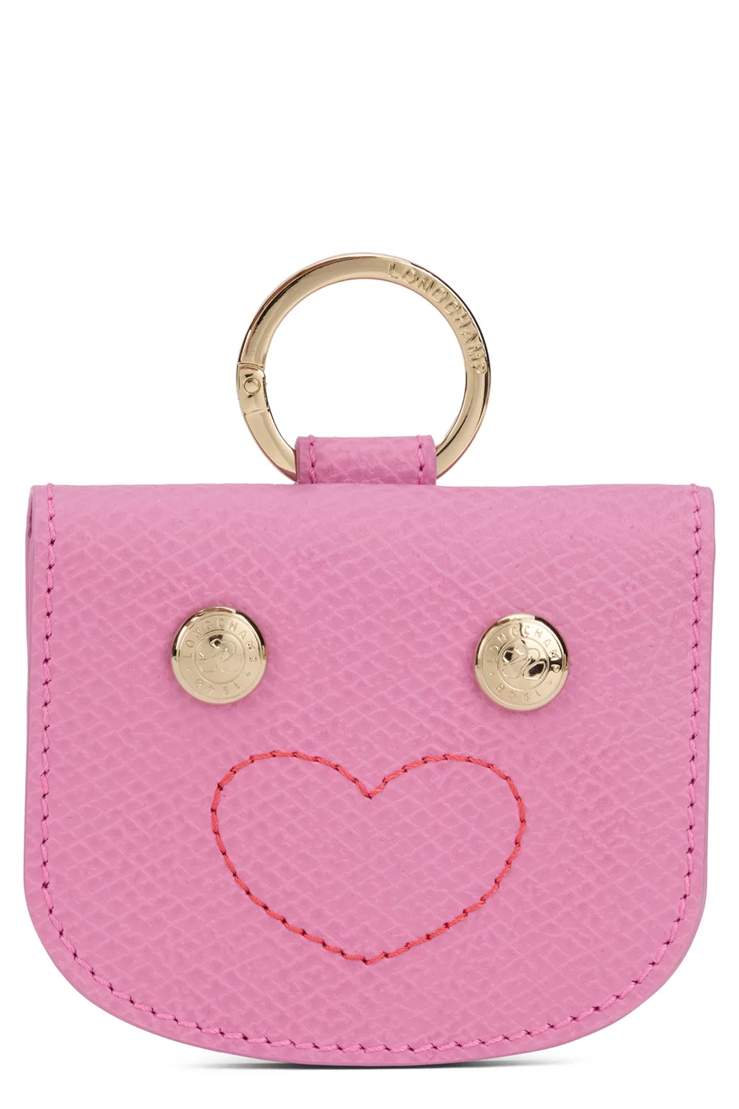 Longchamp Leather Card Holder With Ring In Pink