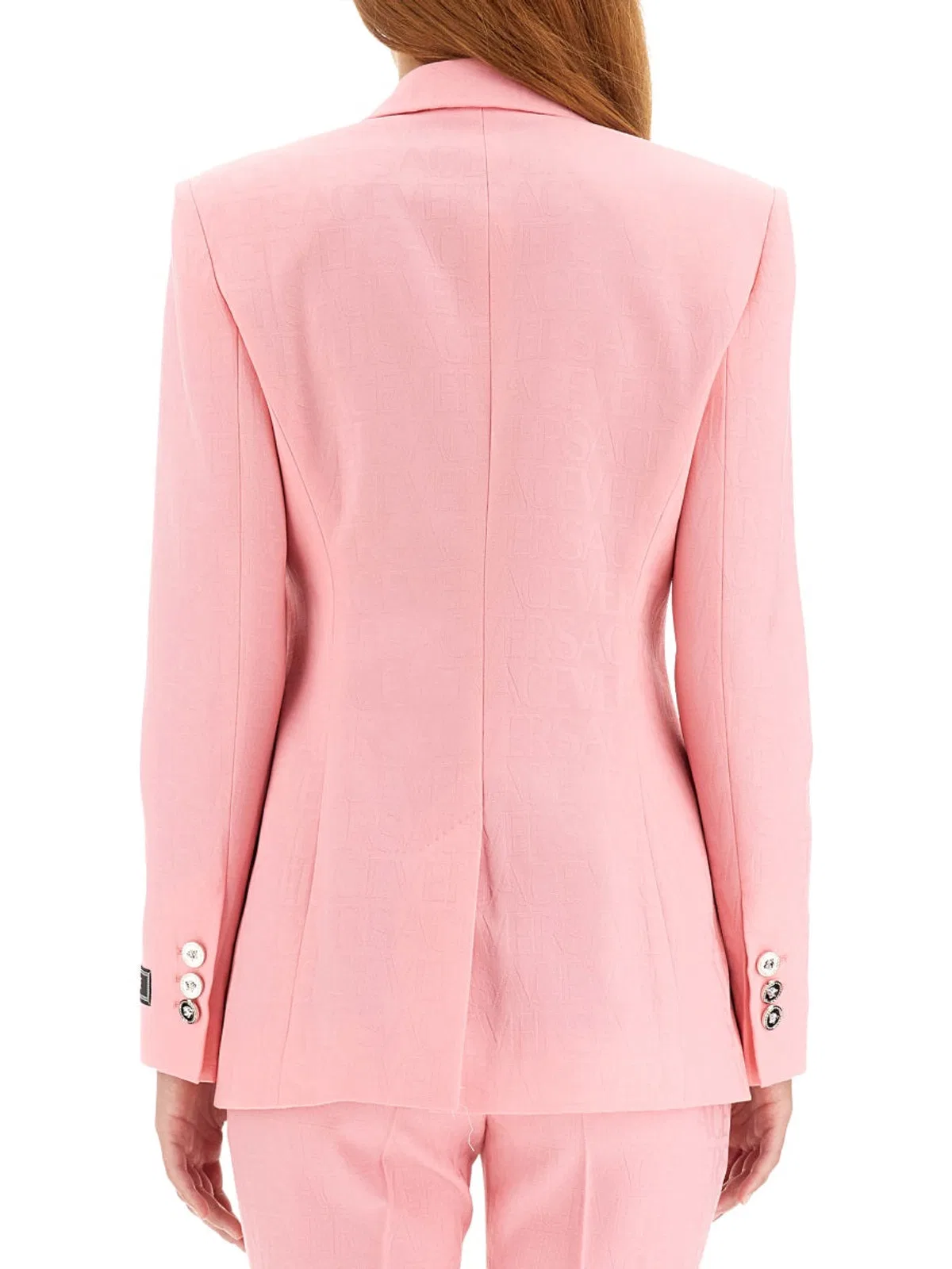 Versace Single-breasted All Over Logo Jacket In Pink