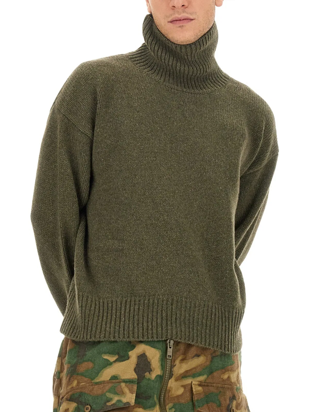 Givenchy Ribbed Turtleneck Oversized Cashmere Sweater In Green