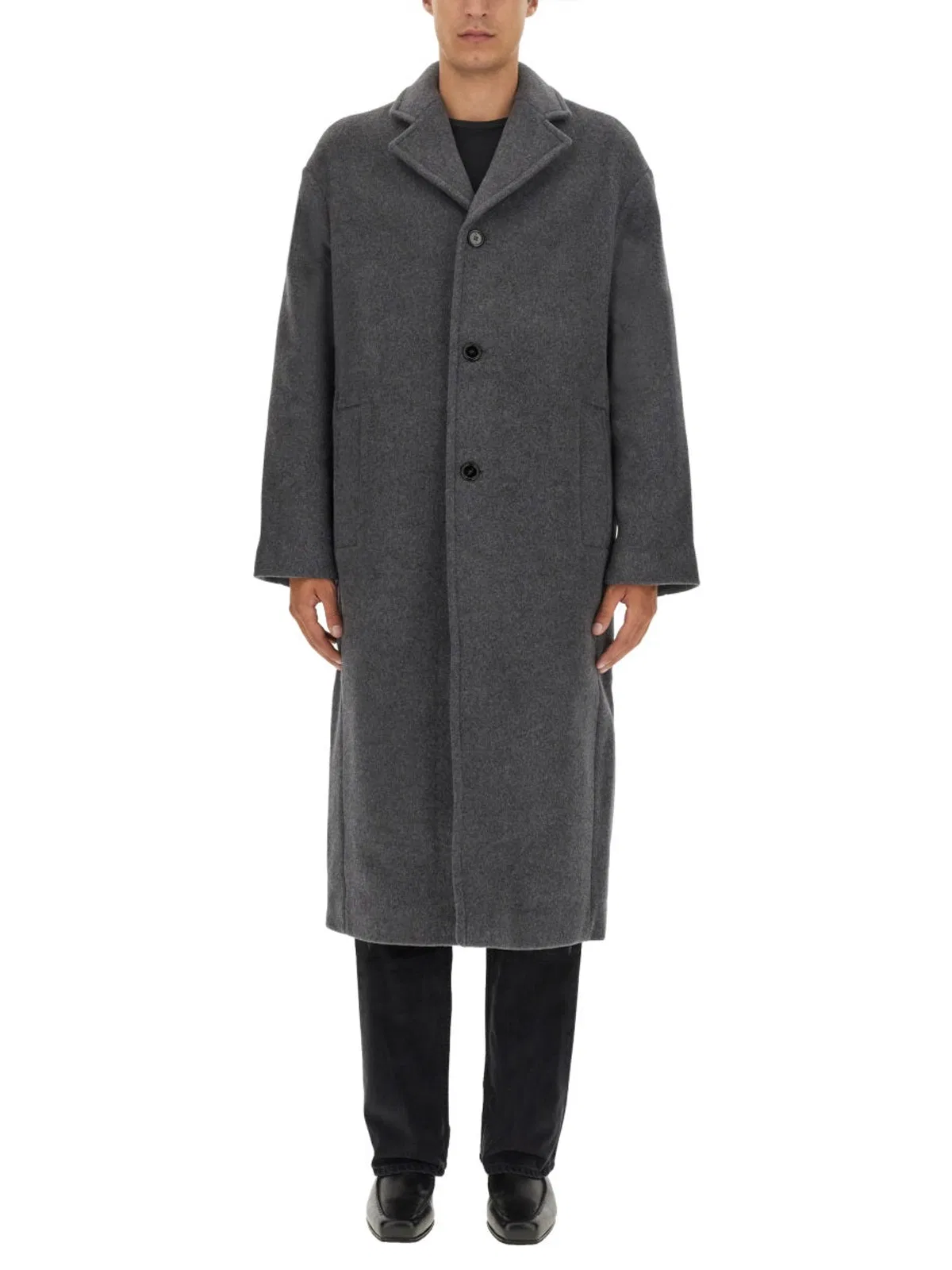 Séfr Long Wool Blend Coat Single Breasted In Gray