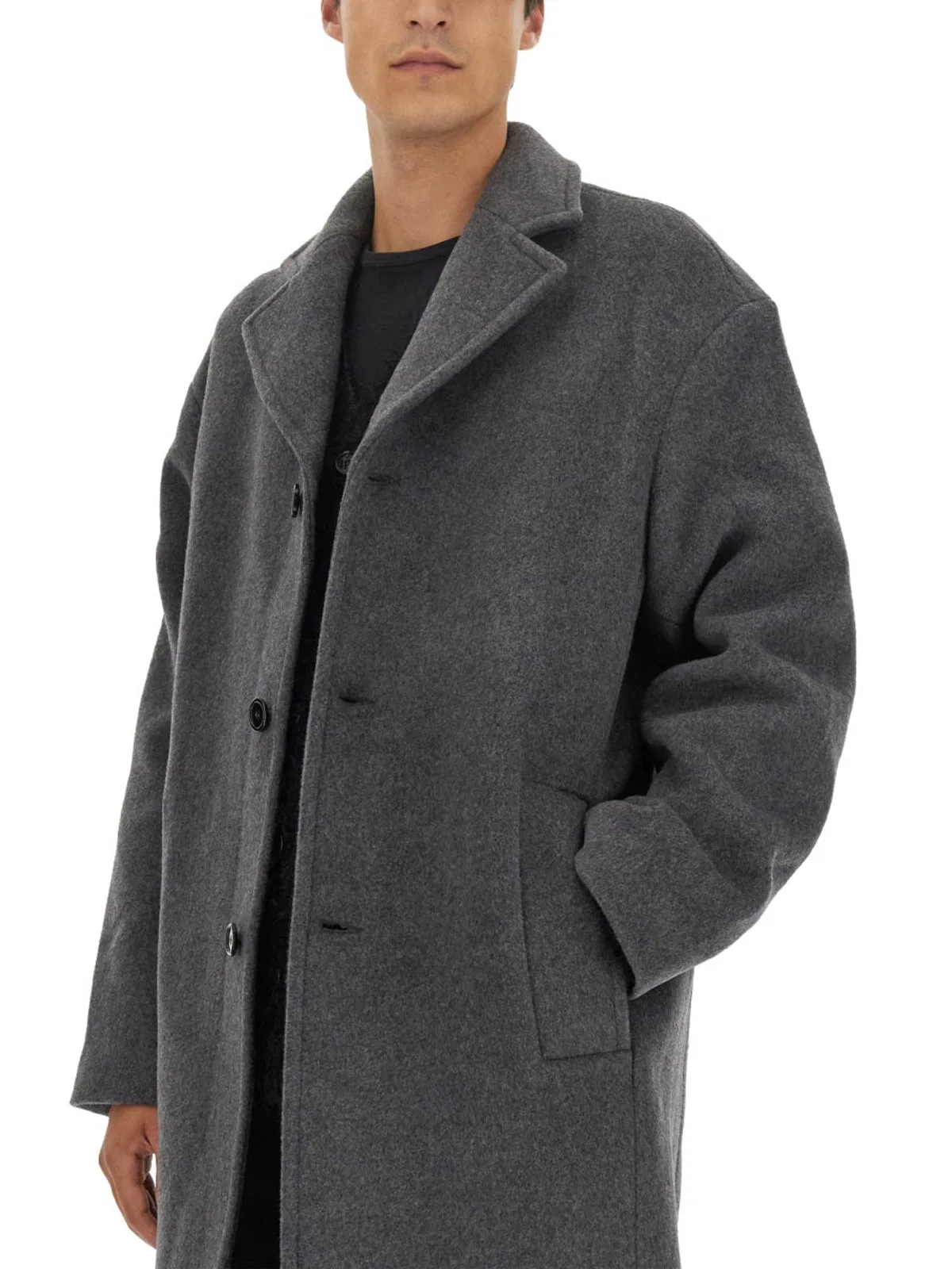 Séfr Long Wool Blend Coat Single Breasted In Gray