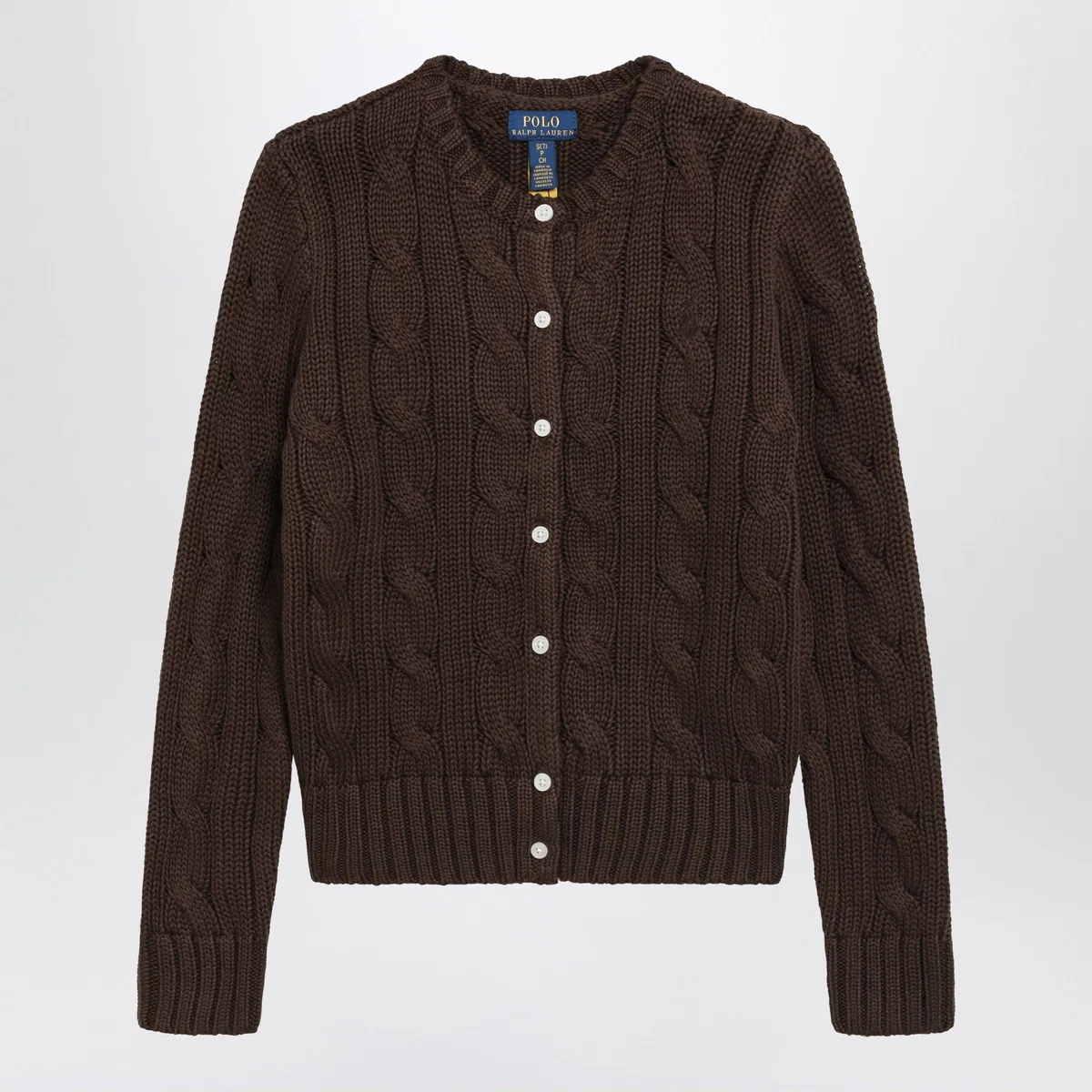 Brown Cotton Cable-Knit Cardigan
