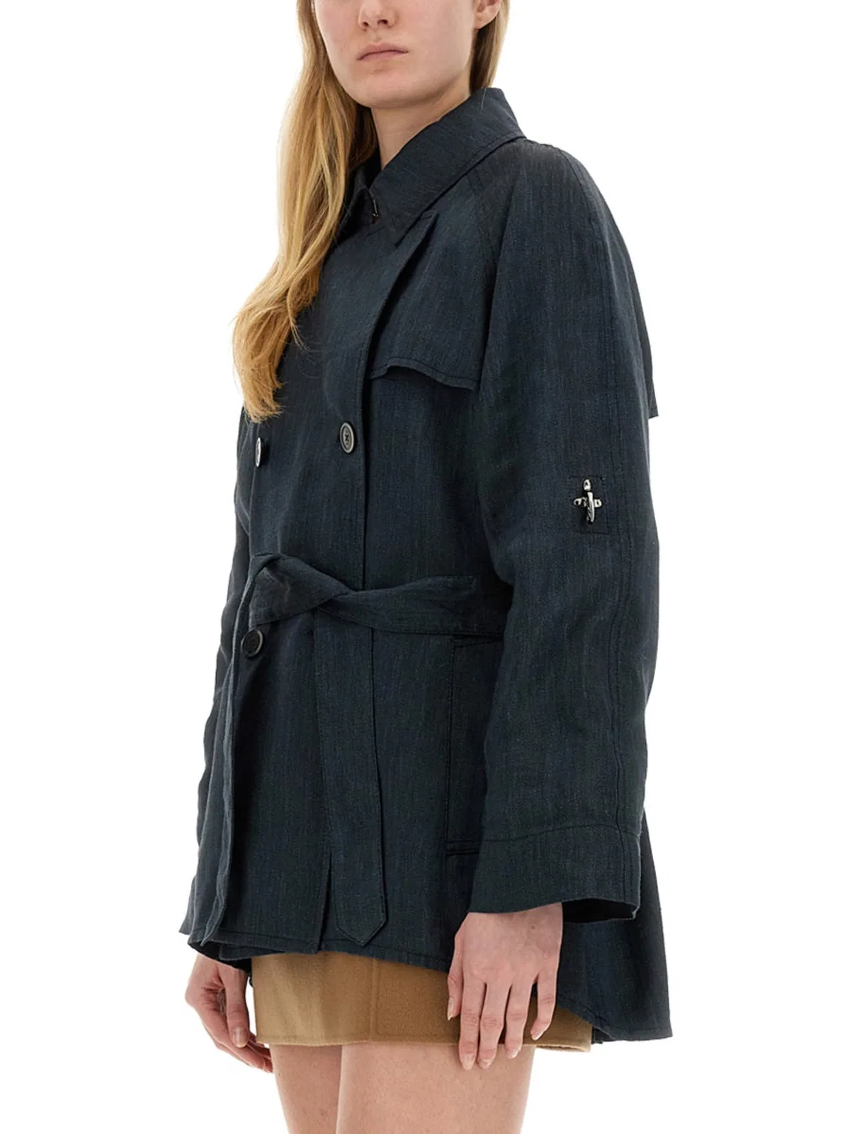 Fay Navy Blue Double-breasted Trench Jacket With Belt In Black
