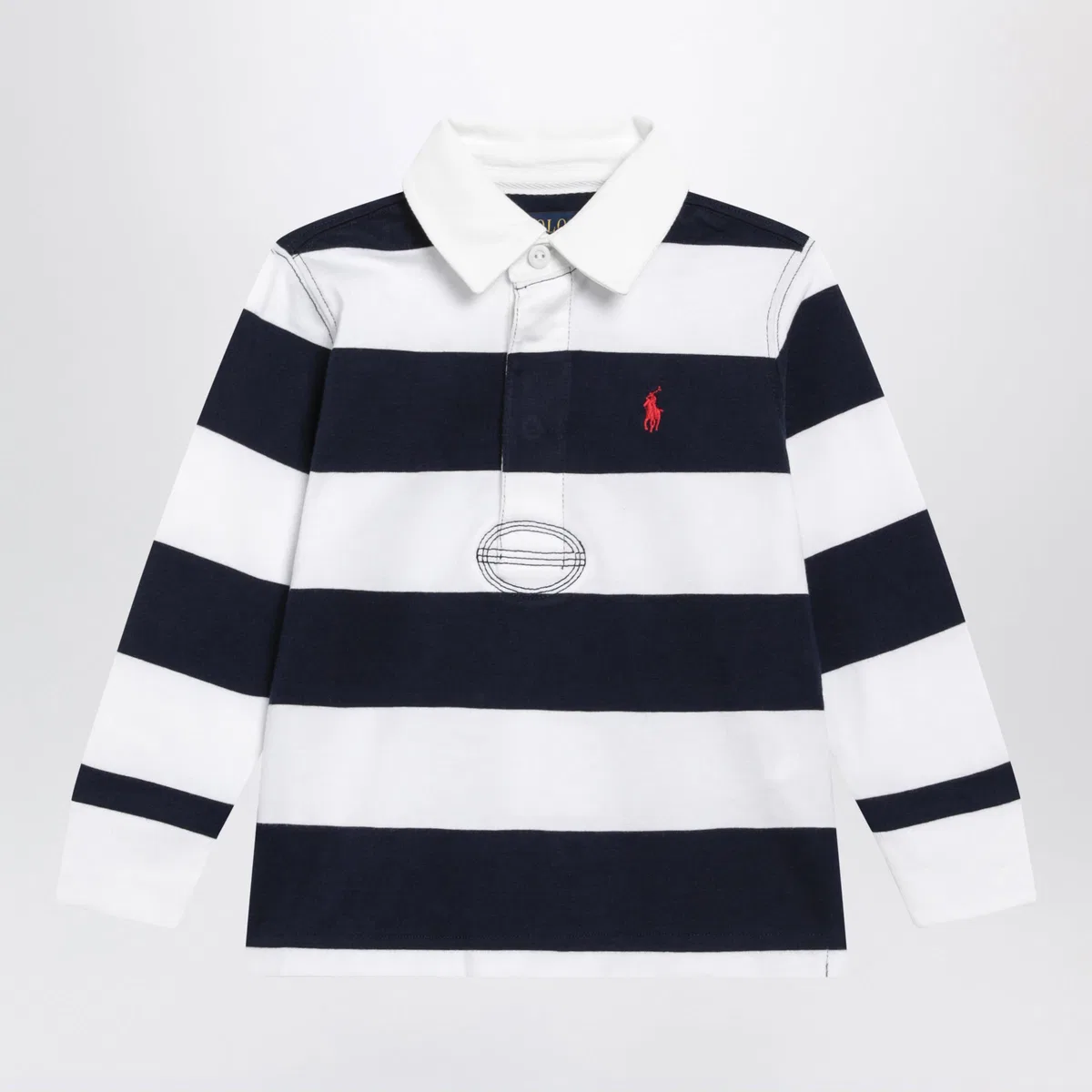 Navy Blue/White Striped Cotton Polo Shirt