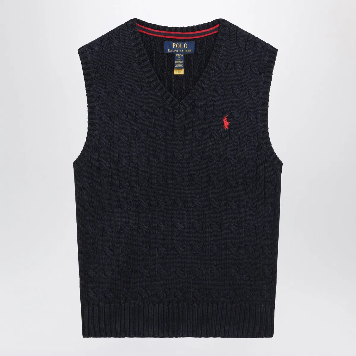 Cable-Knit V-Neck Cotton Sweater Vest In Navy