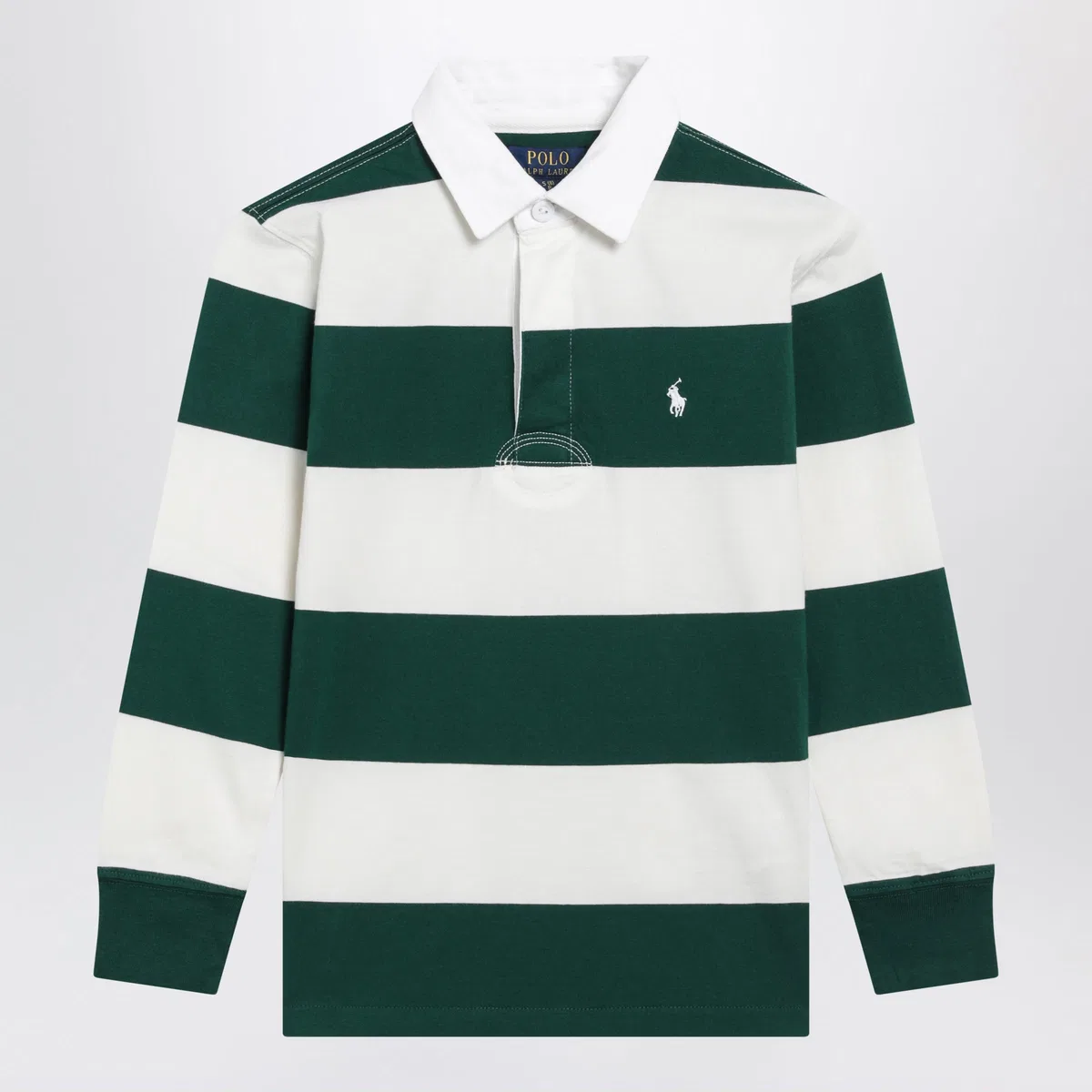 Green And White Striped Cotton Polo Shirt
