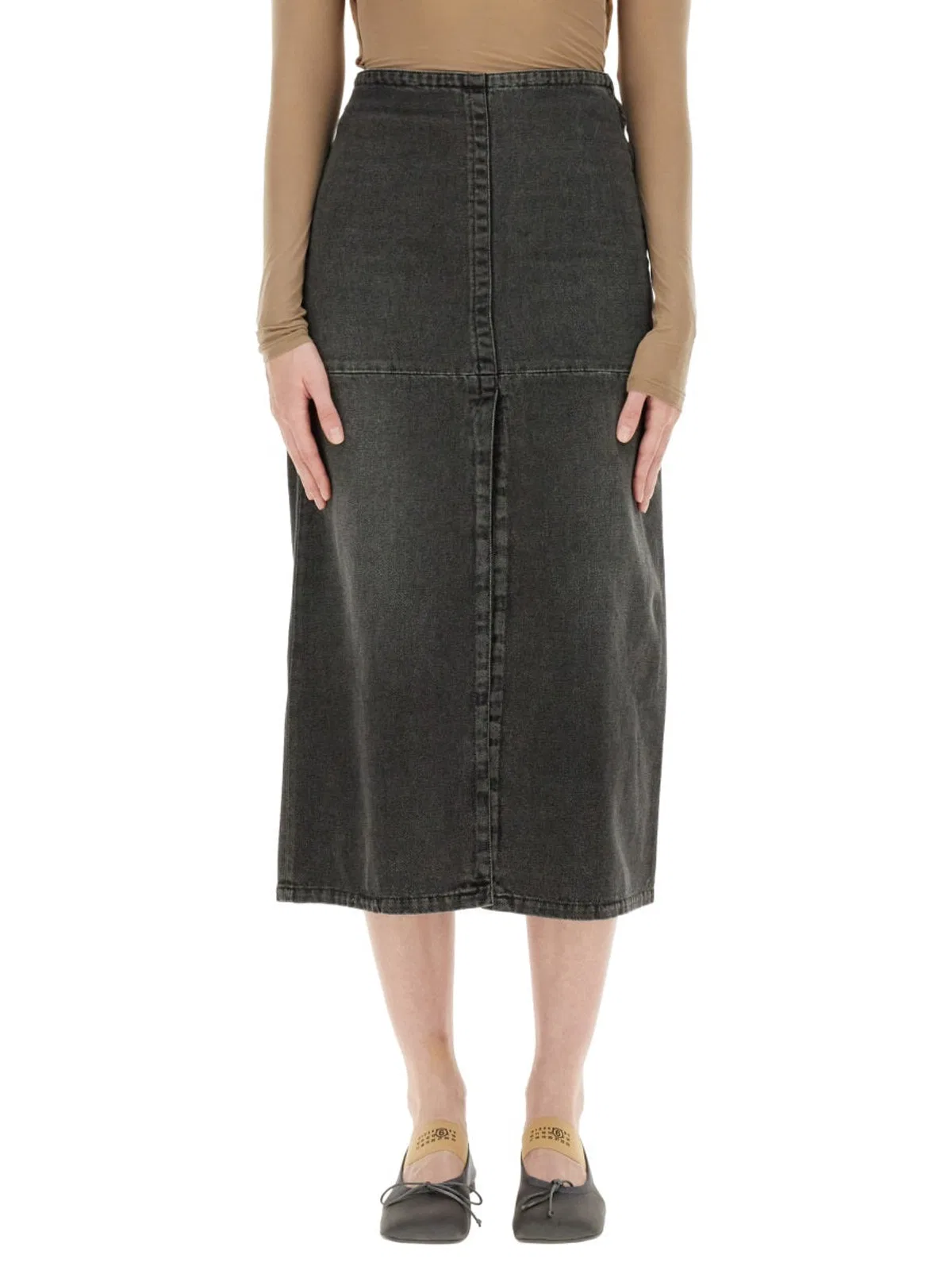 Red Wing Shoes Mm6 Maison Margiela Long Denim Skirt In Gray