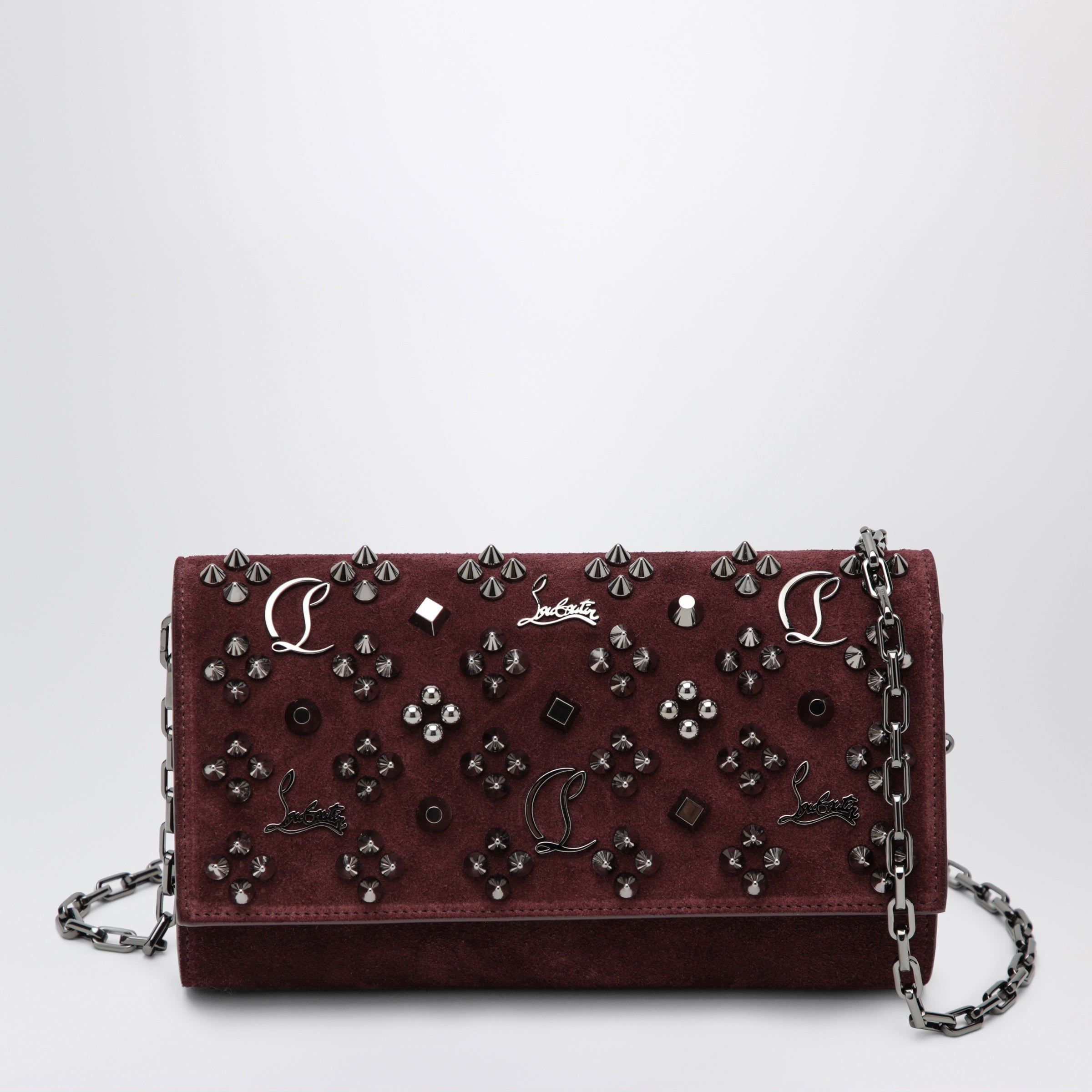 Paloma Studded Suede Wallet On Chain Burgundy