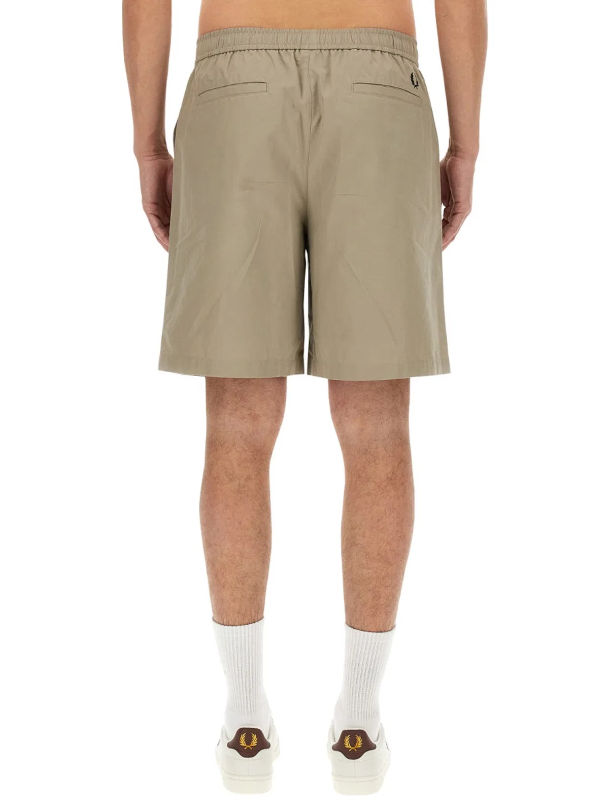 Fred Perry Cotton Bermuda Shorts Relaxed Knee Length In Neutral