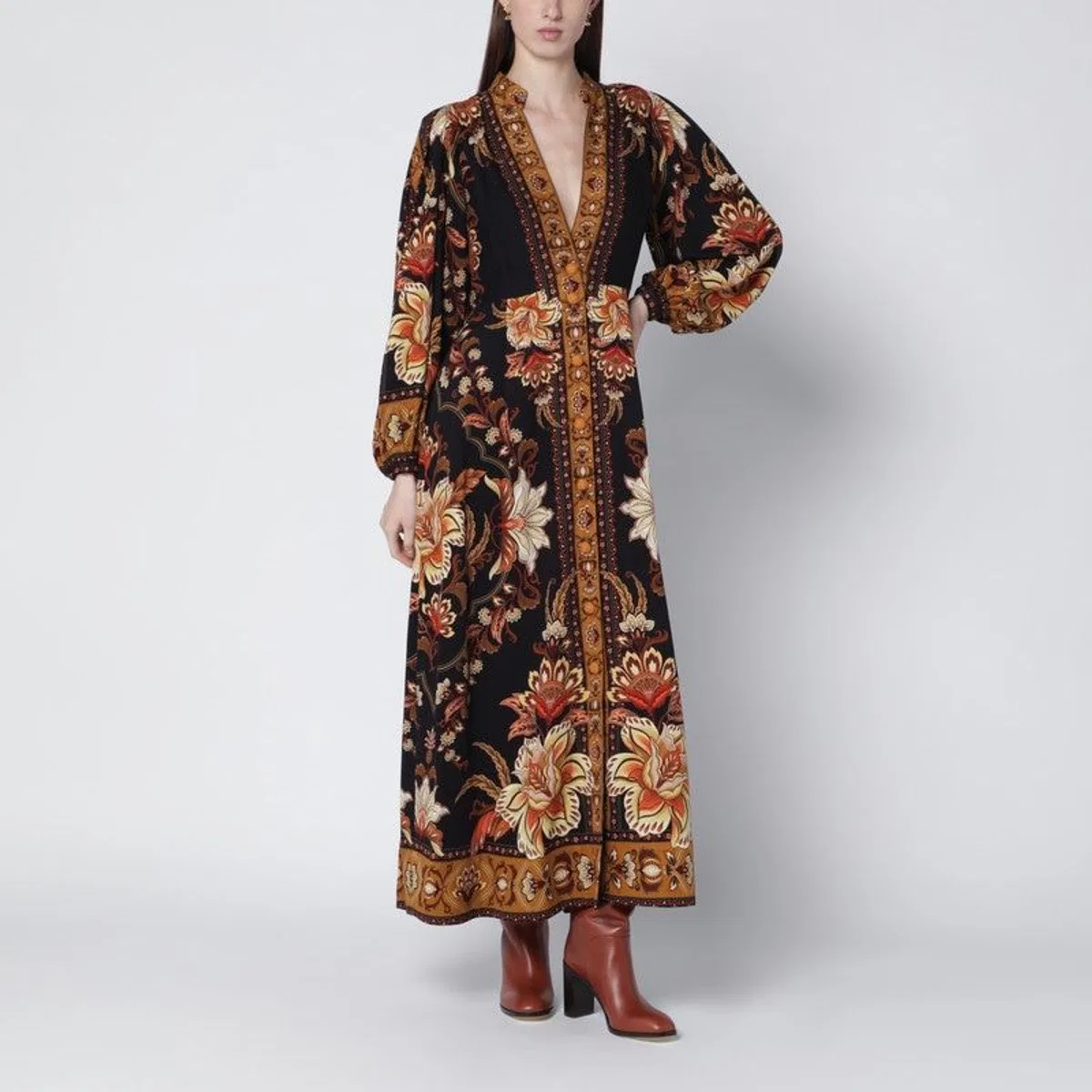 Farm Rio Black “Majestic Garden” Long Dress