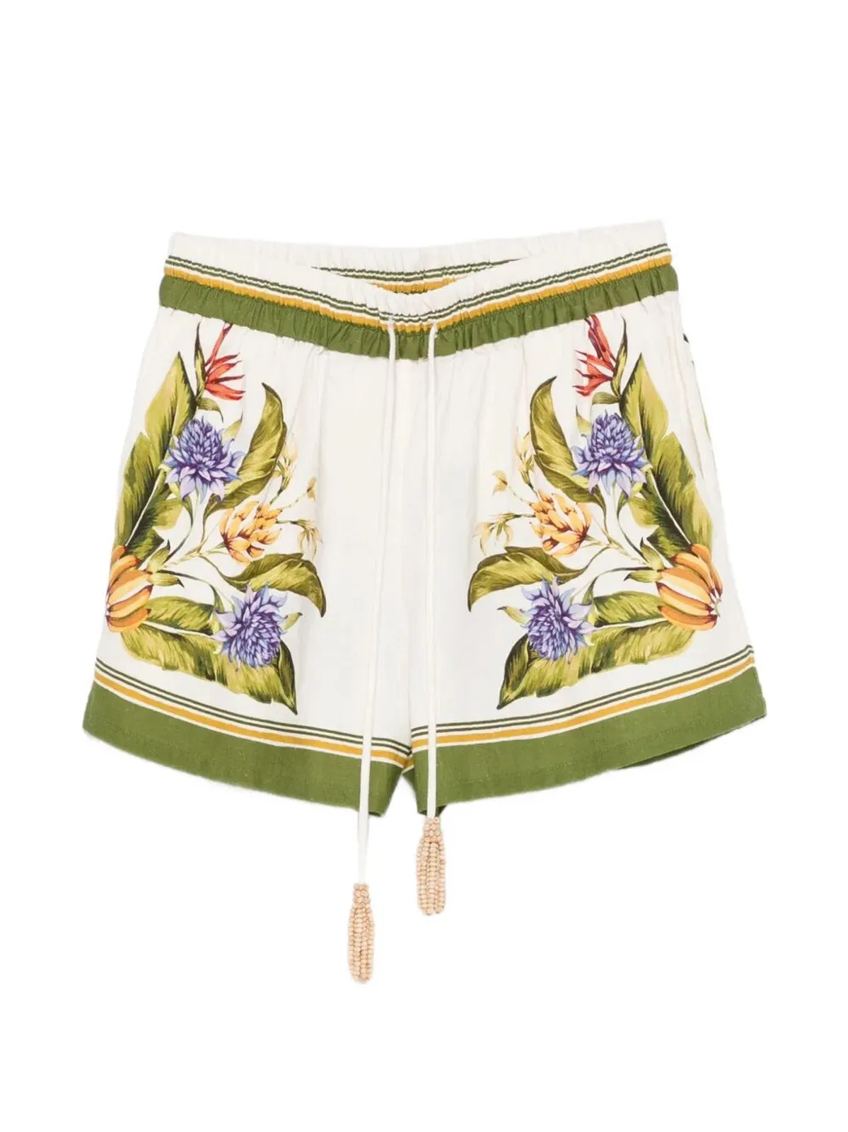 Cream White Silk Floral Shorts