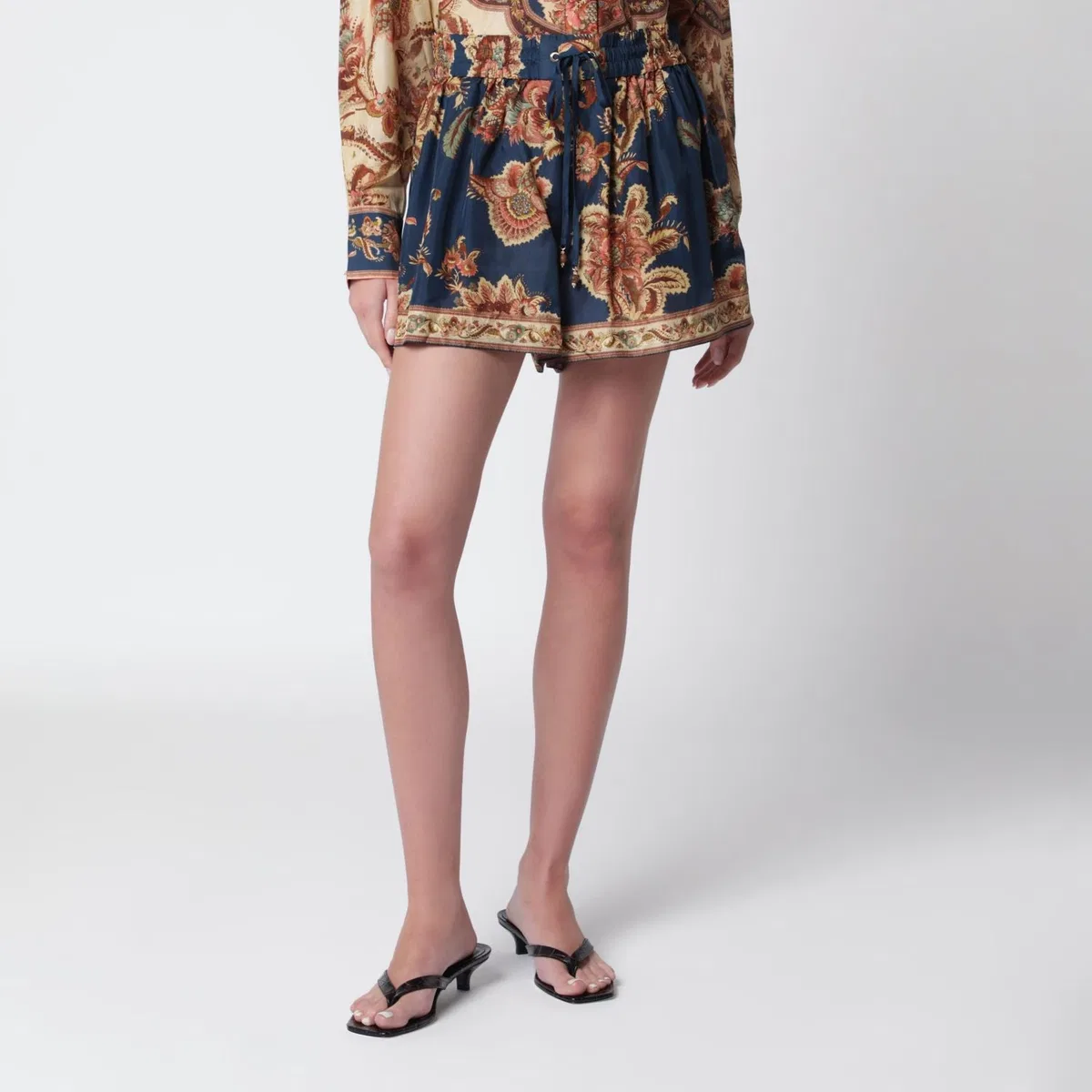Aster Relaxedfit Silk Shorts In Navy Jacobean