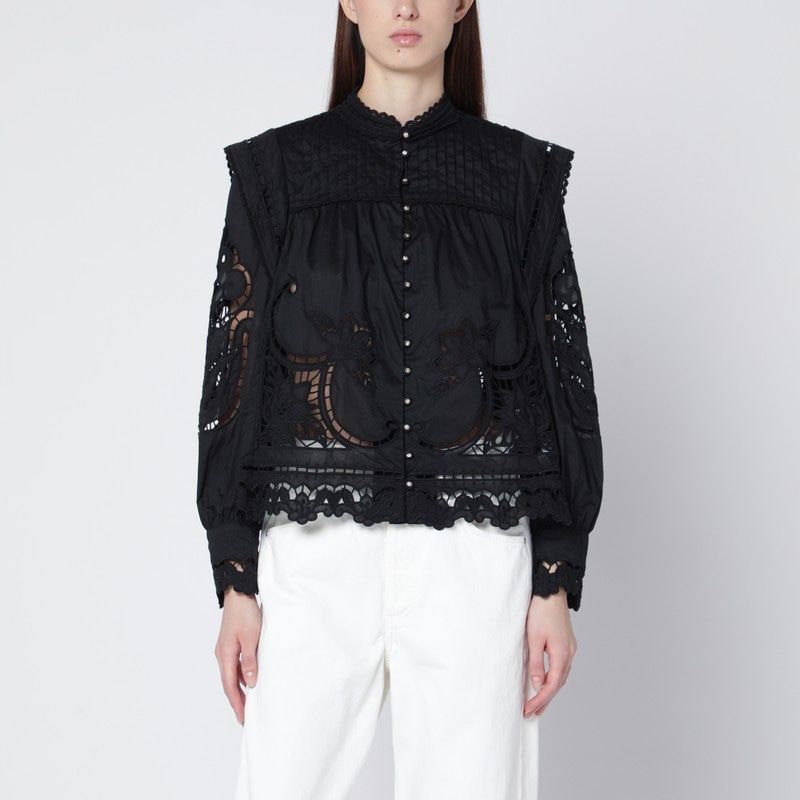 Black Richelieu Cotton Blouse