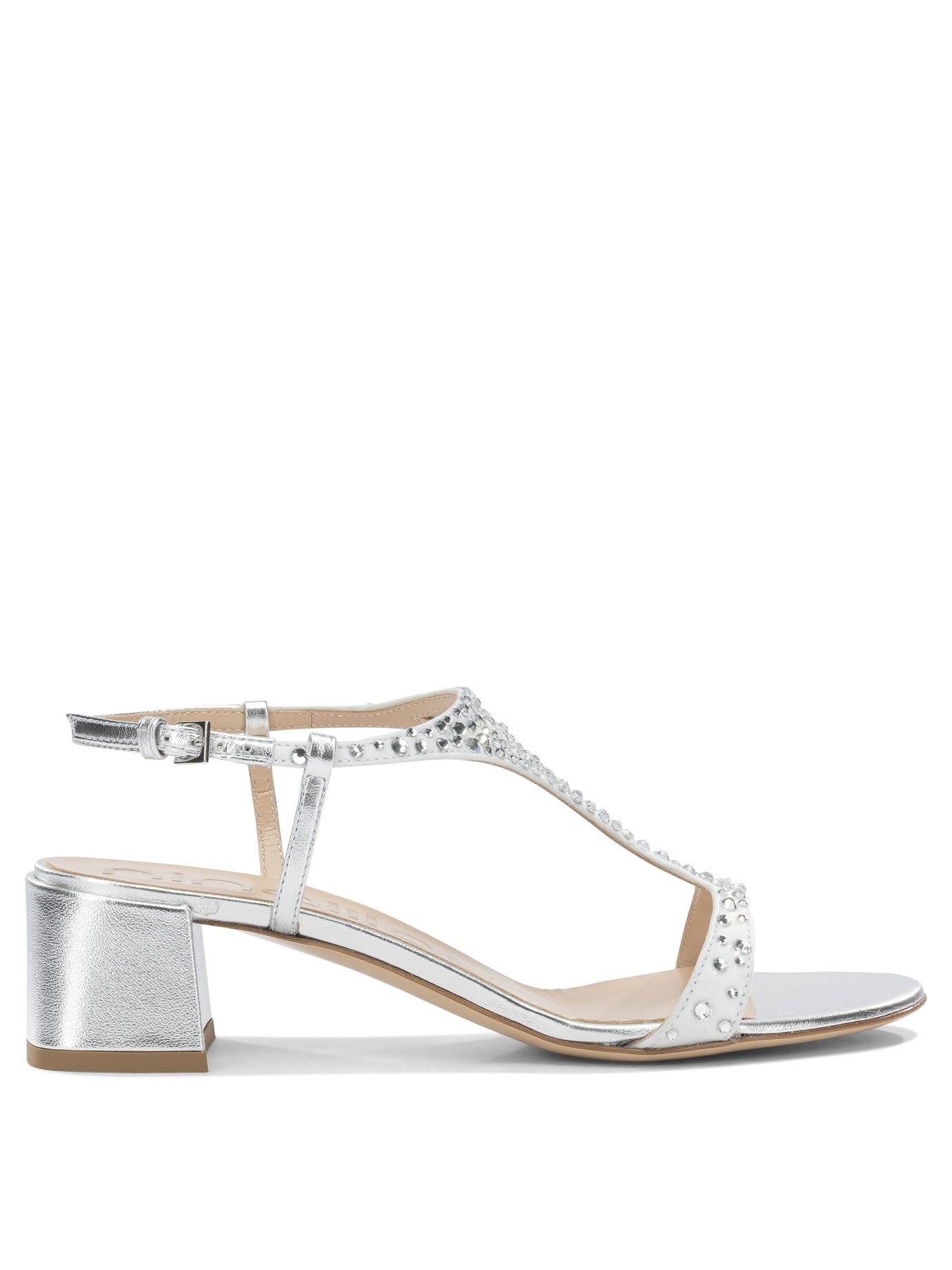 Silver Crystals Leather Sandals