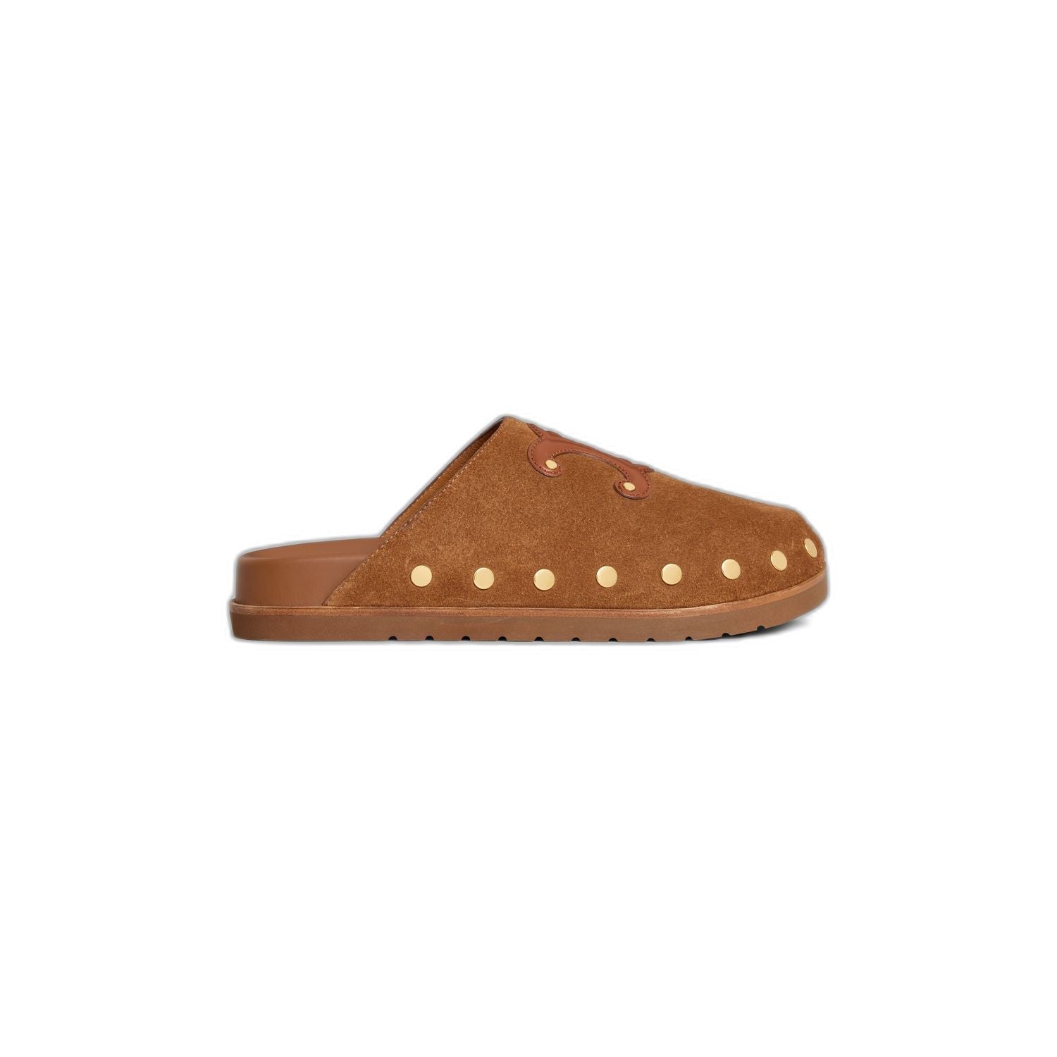 Brown Triomphe Wedge Suede Leather Mules