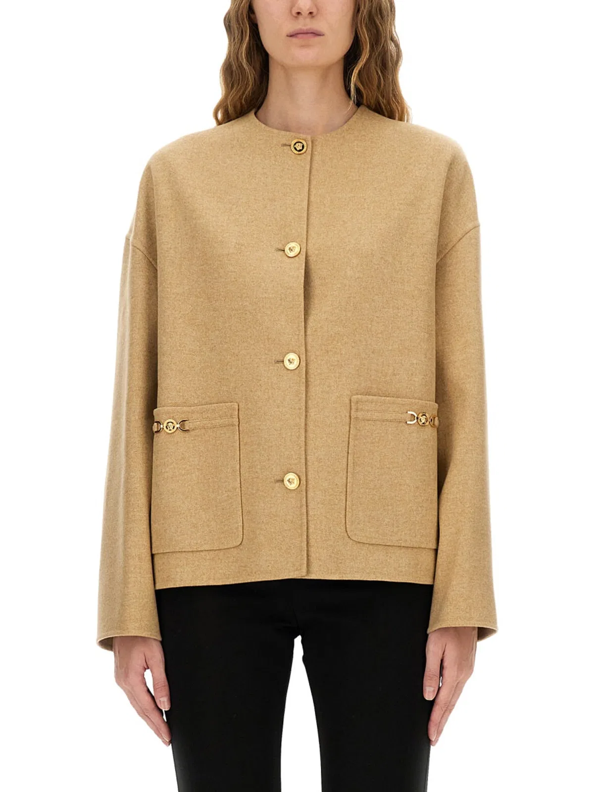 Versace Medusa Buttoned Jacket In Brown