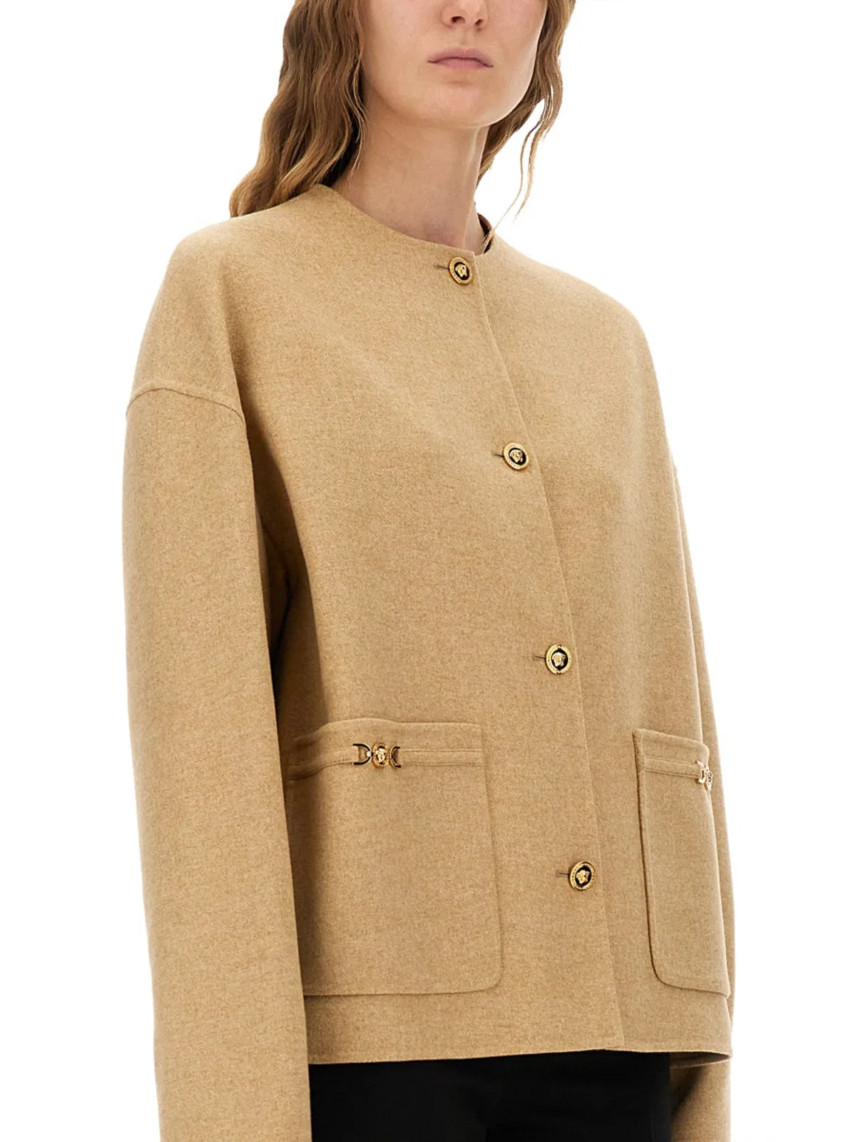 Versace Medusa Buttoned Jacket In Brown