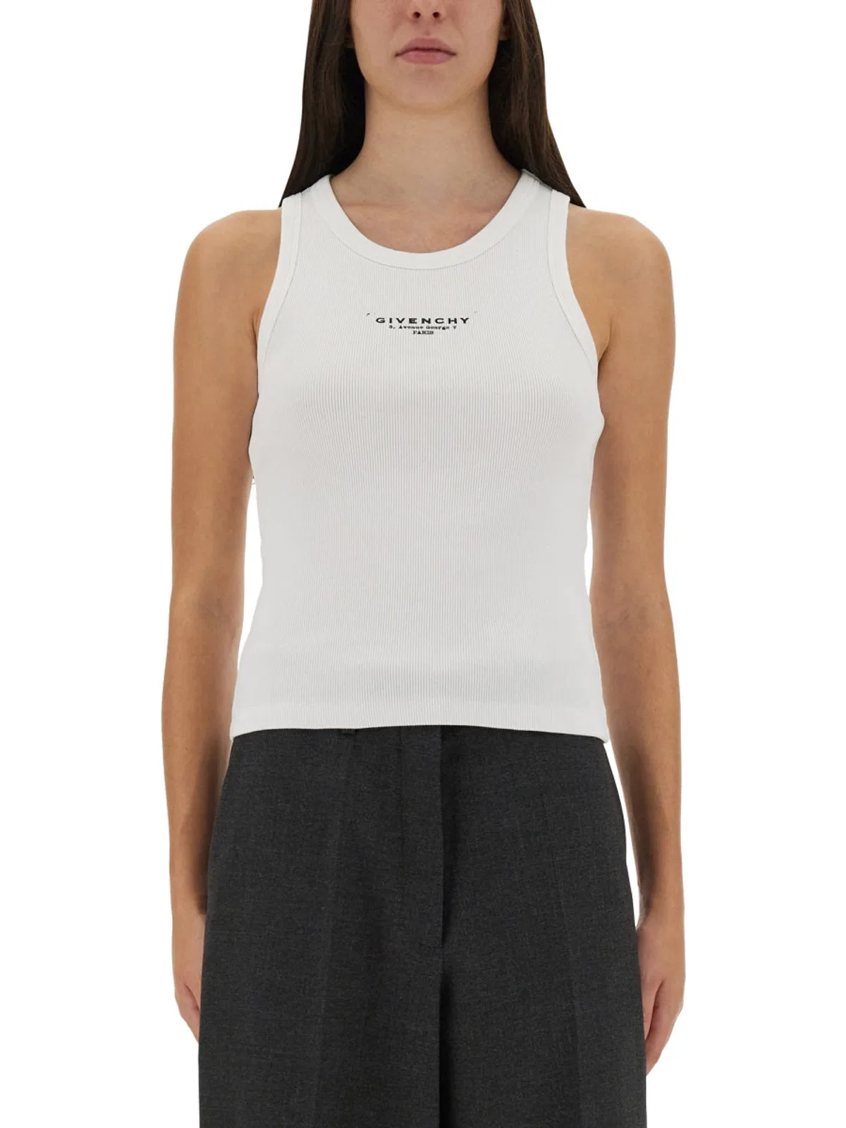 Givenchy Canotta In Cotone Stretch Bianco Donna In White