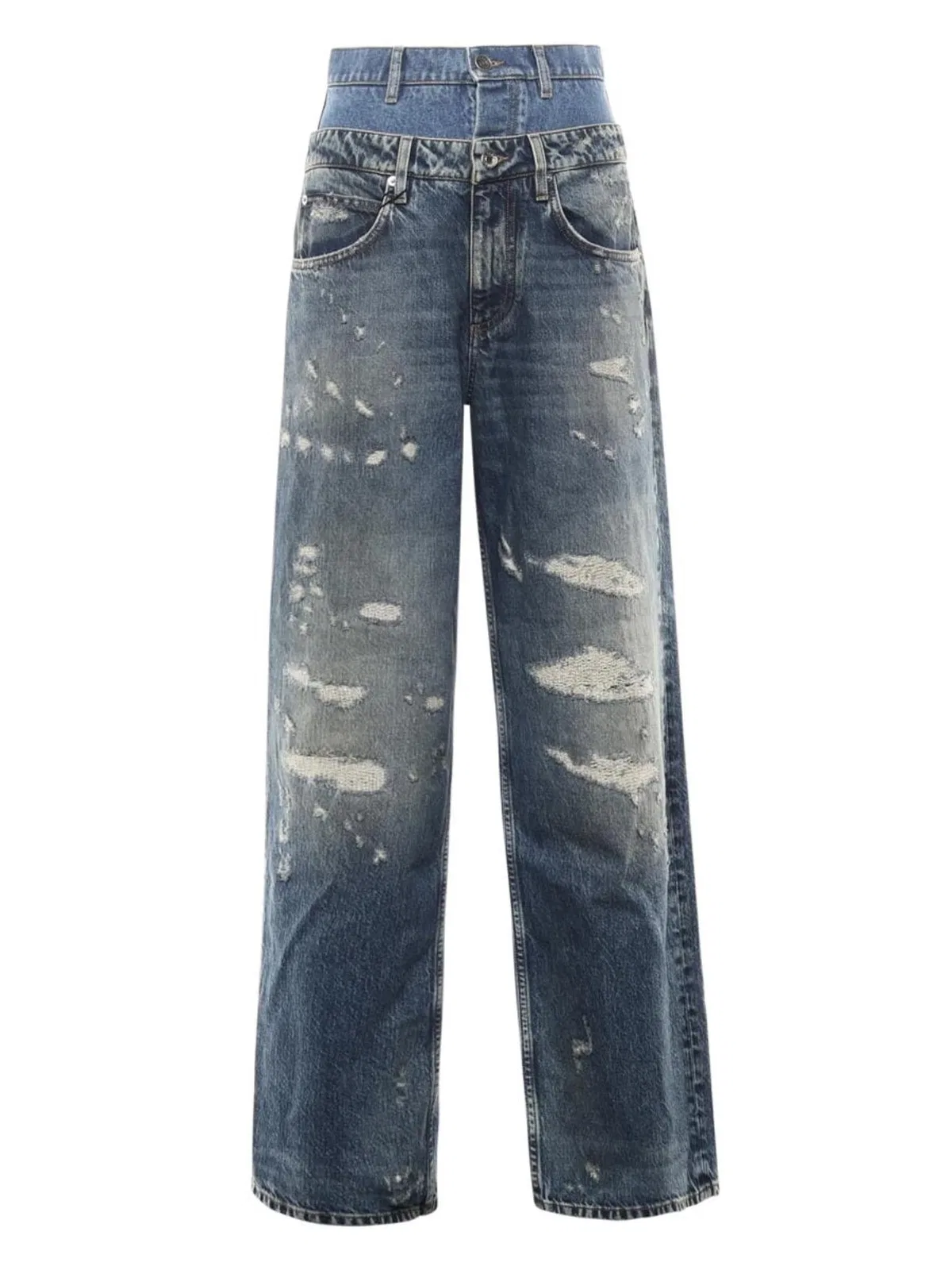 Dolce & Gabbana Women Blue Jeans With Layered Design And Distressed And Ripped Effect In Denim Woman In Blue