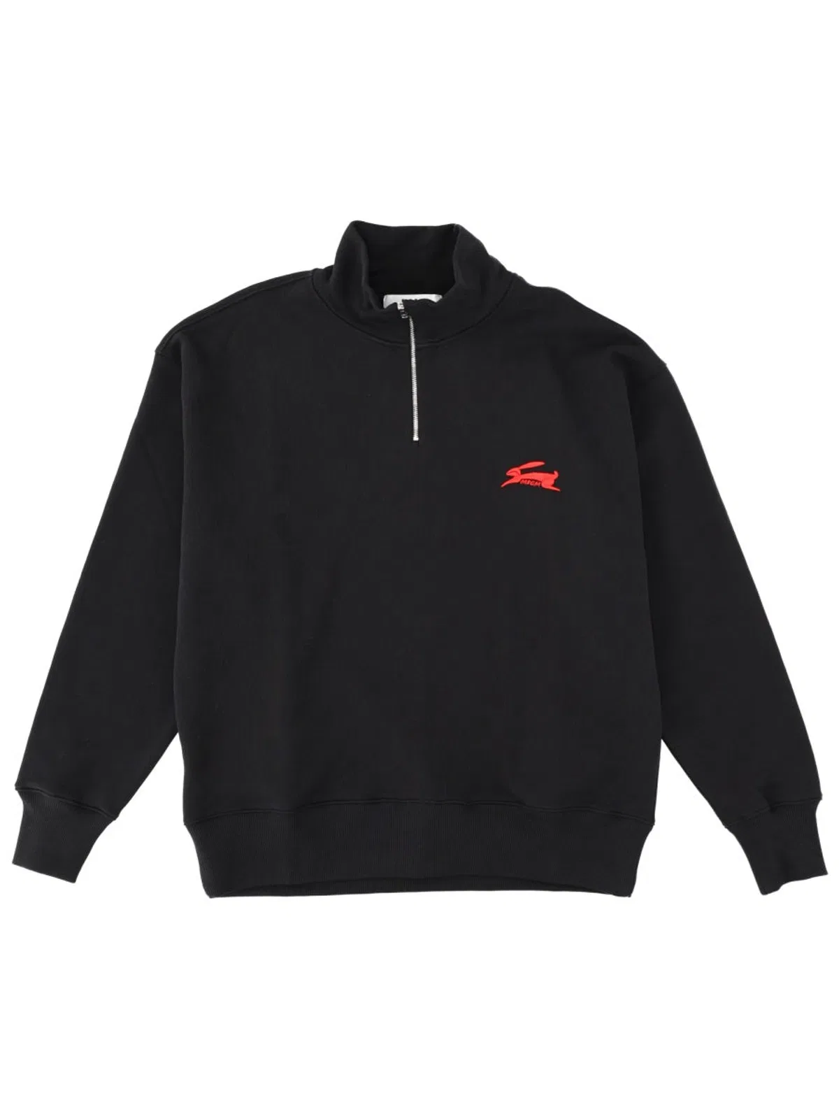 Msgm Quarter-zip Rabbit Sweatshirt In Black