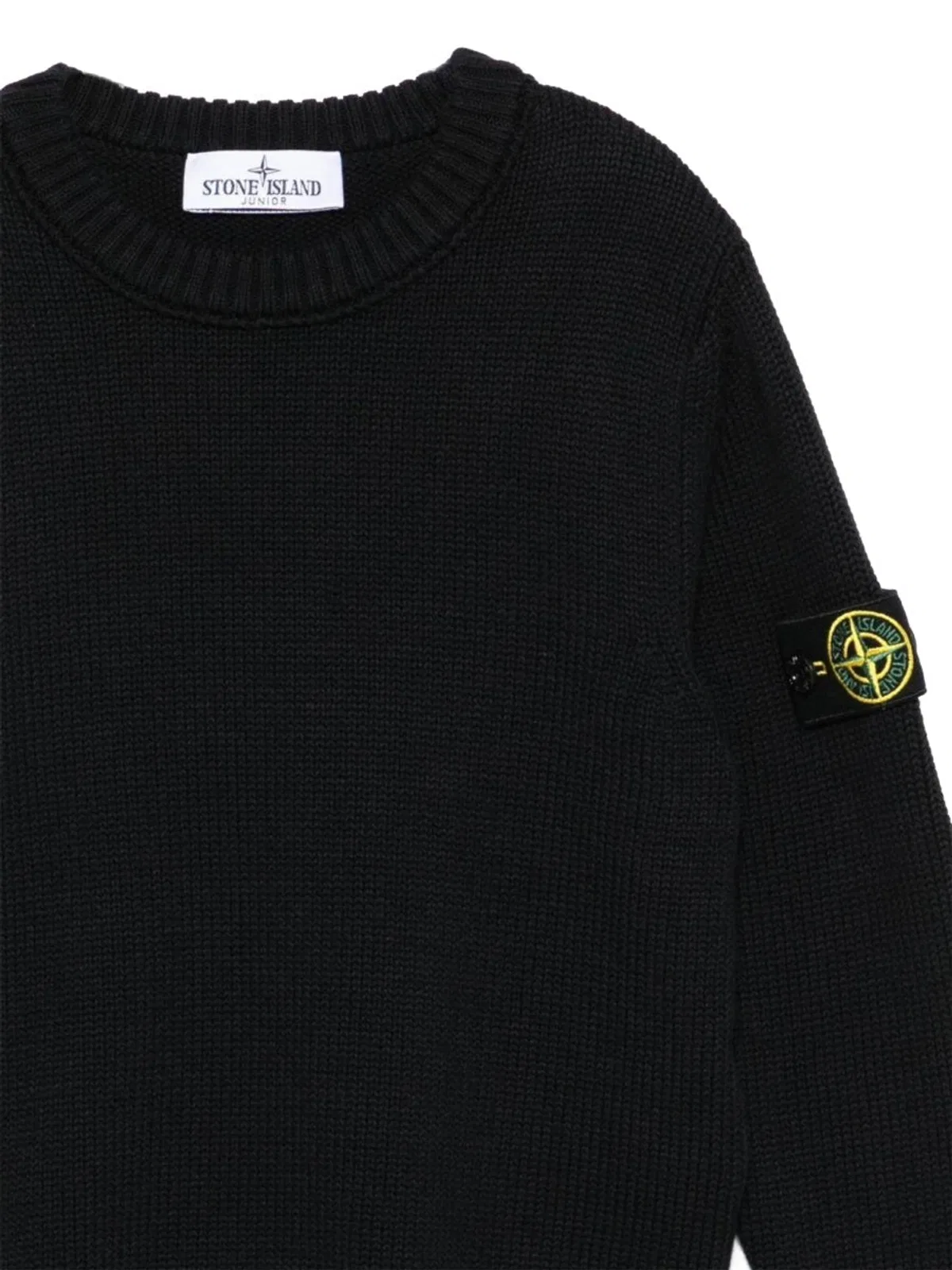 Stone Island Kids Mini Ribbed Neckline Sweatshirt For Boys In Black