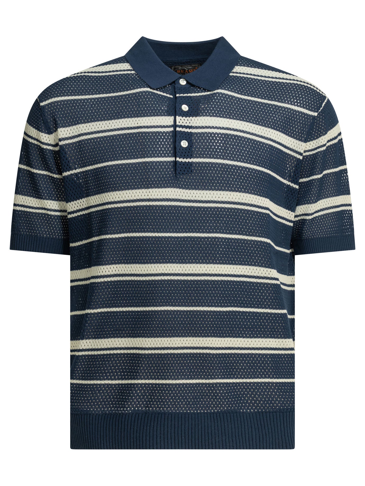 Blue Cotton Cotton Nylon Spandex Striped Button-Down Polo Shirt