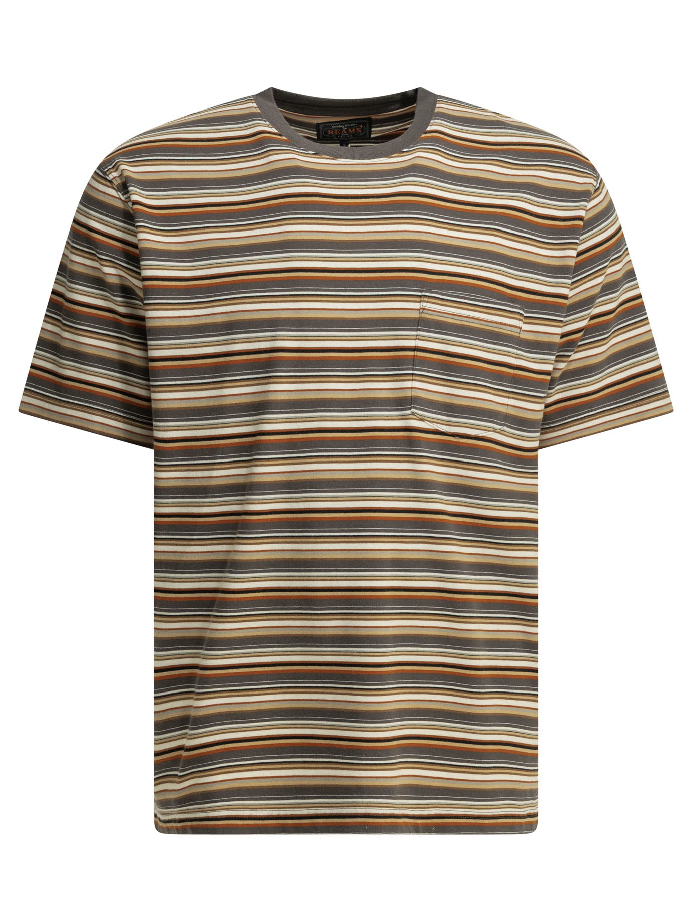 Brown Cotton Striped Crew-Neck T-Shirt