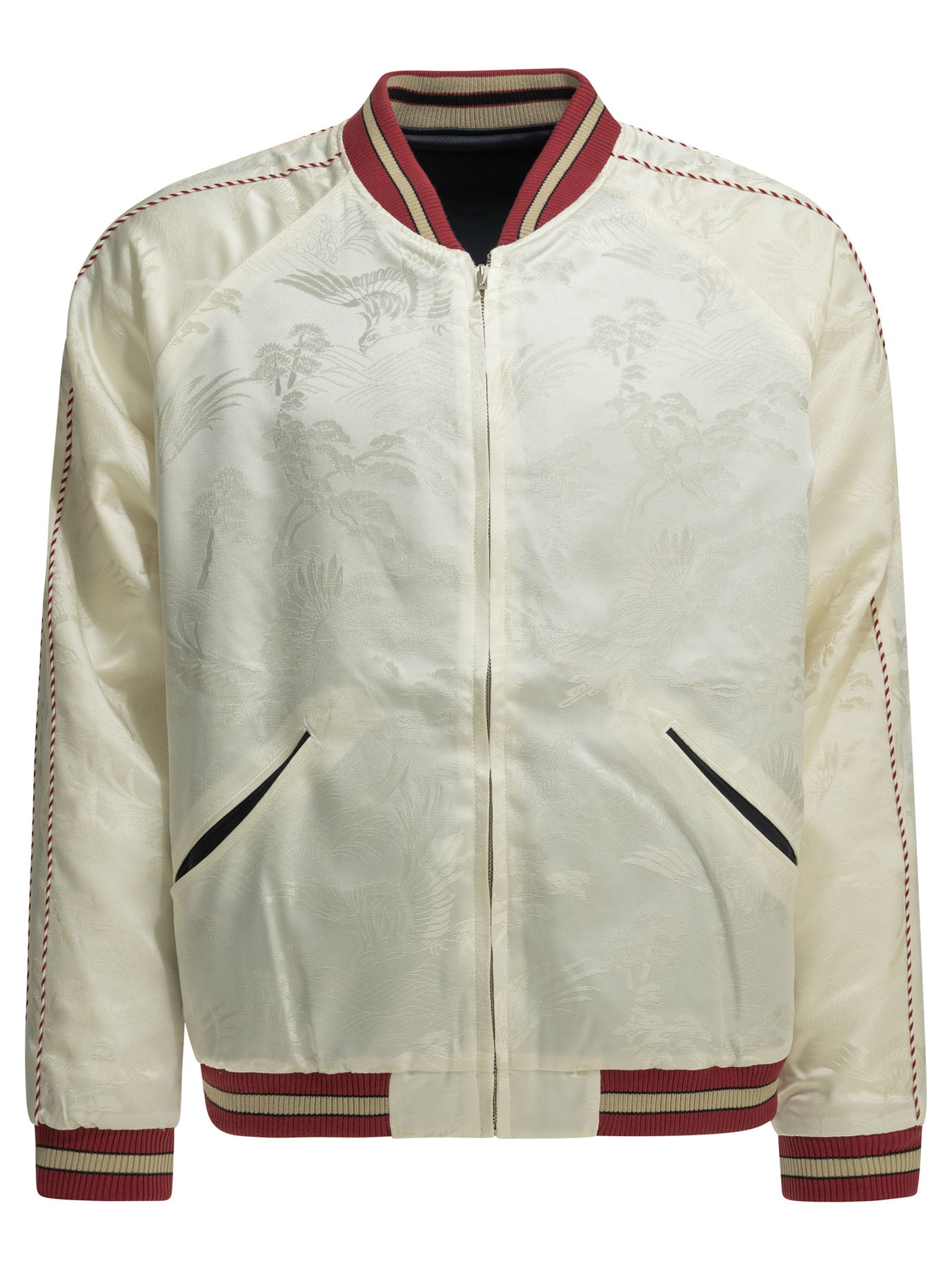 Oriental White Triacetate Triacetate Polyester Cotton Nylon Spandex Reversible Bomber Jacket