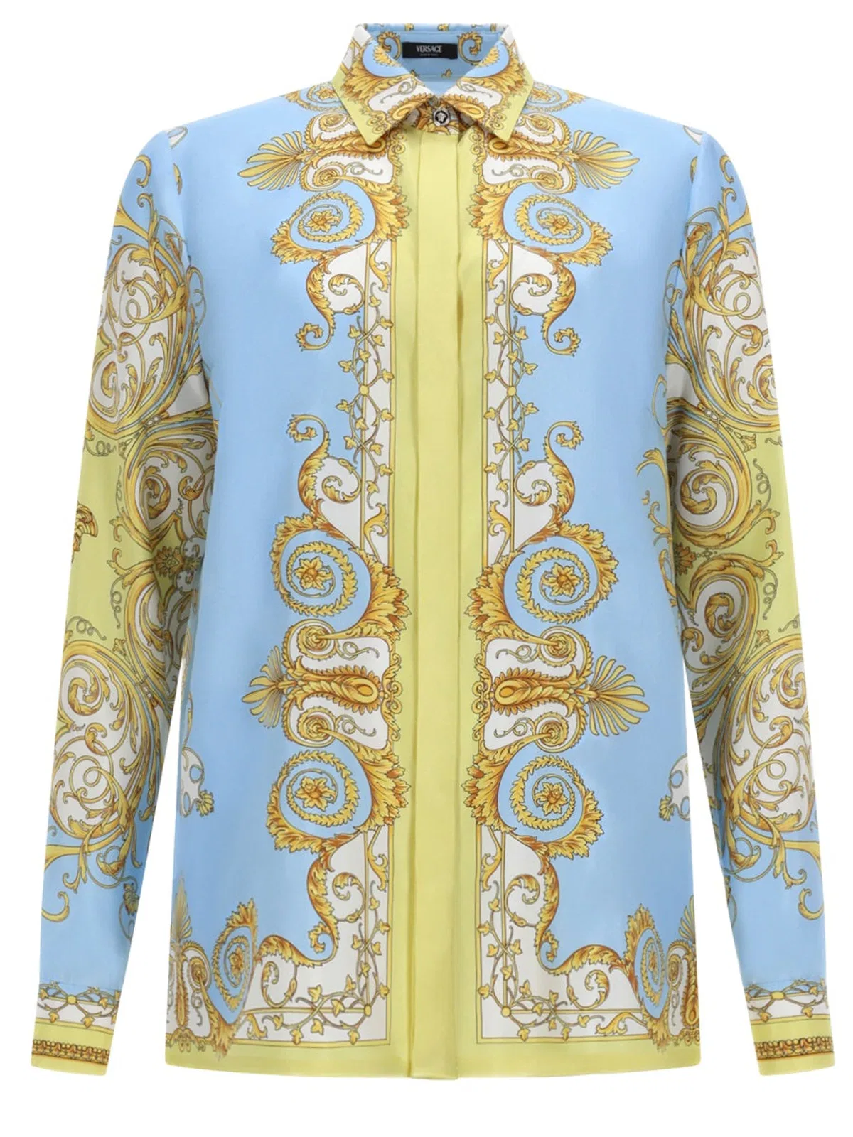 Versace Formal Shirt Silk Twill Print Spring Barocco Foula In Multi