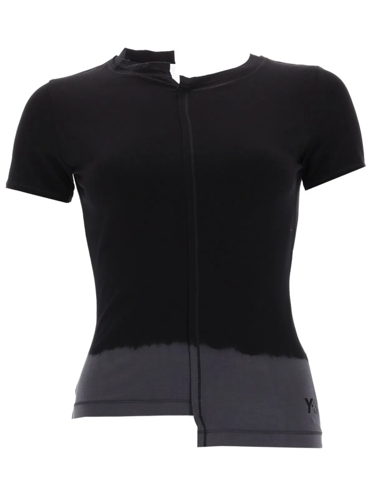 Y-3 Asymmetric Hem Short Sleeve Round Neck Top In Black